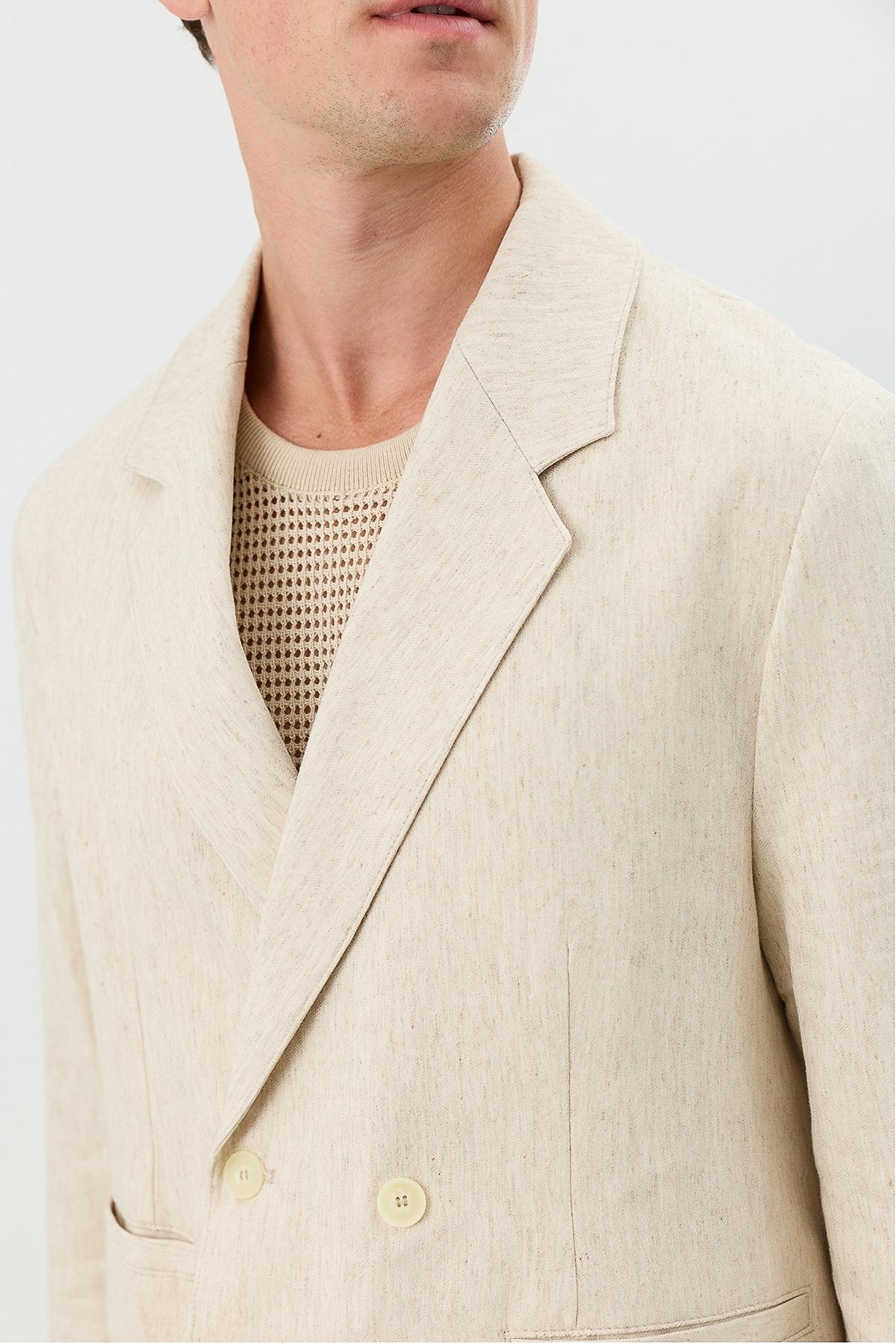 Linen-Blend Double-Breasted Relaxed-Fit Jacket