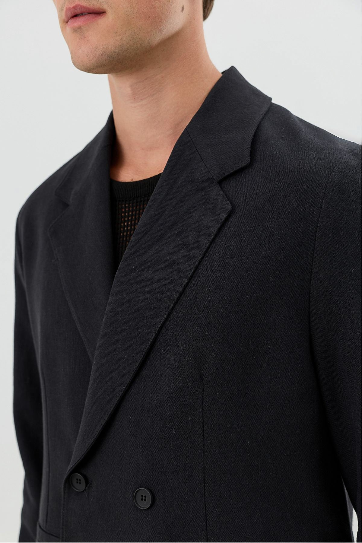 Linen-Blend Double-Breasted Relaxed-Fit Jacket