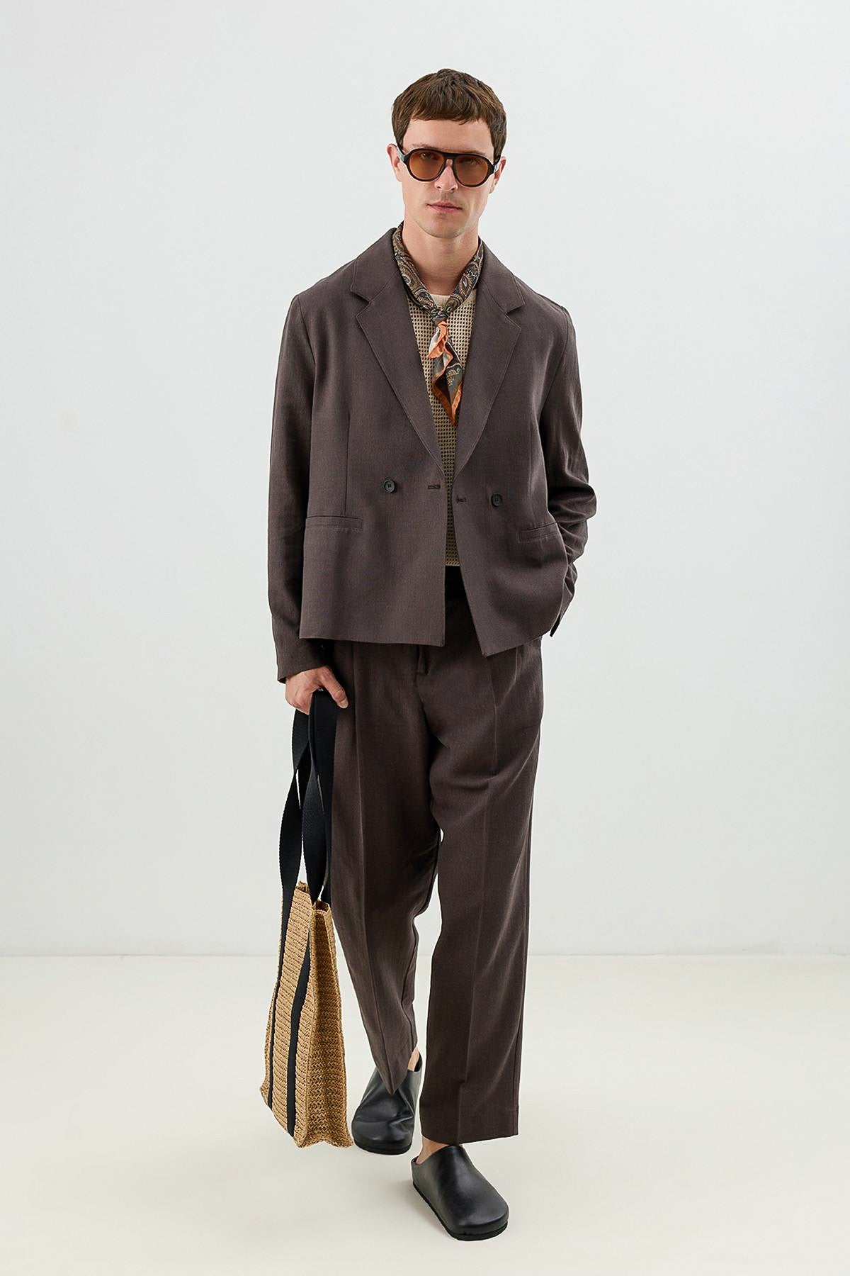 Linen-Blend Double-Breasted Relaxed-Fit Jacket