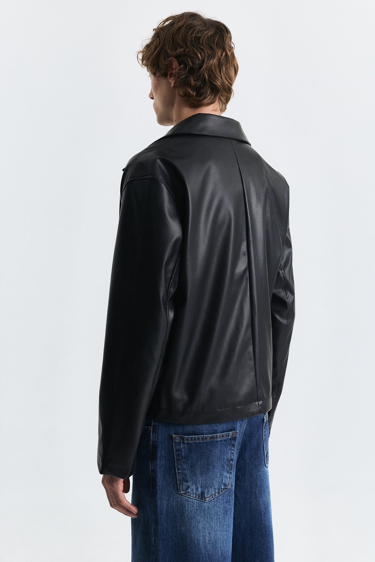 Faux Leather Button-Up Jacket