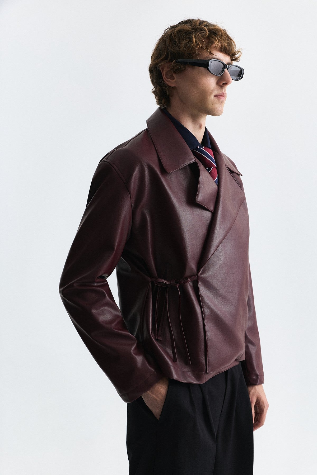 Faux Leather Button-Up Jacket