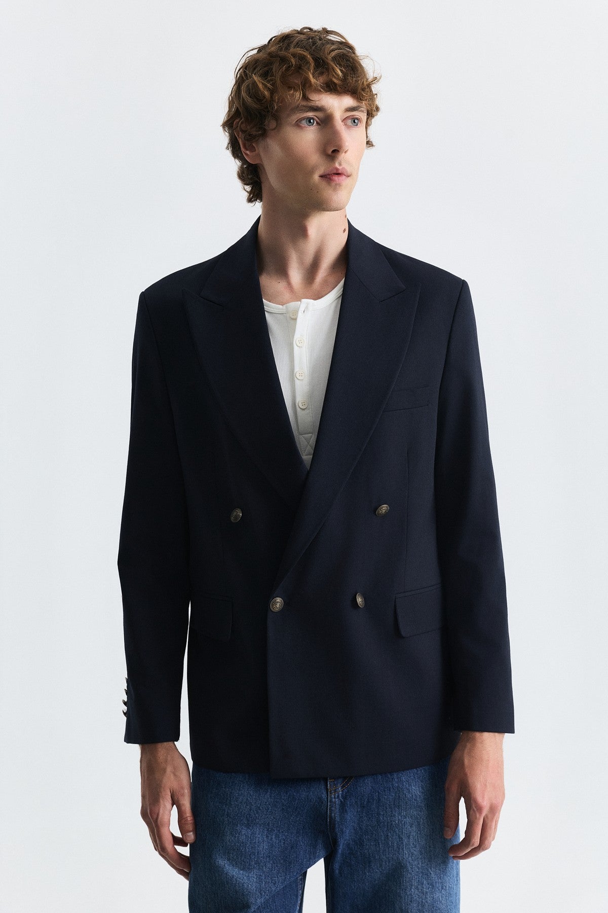 Wool-Blend Double-Breasted Blazer
