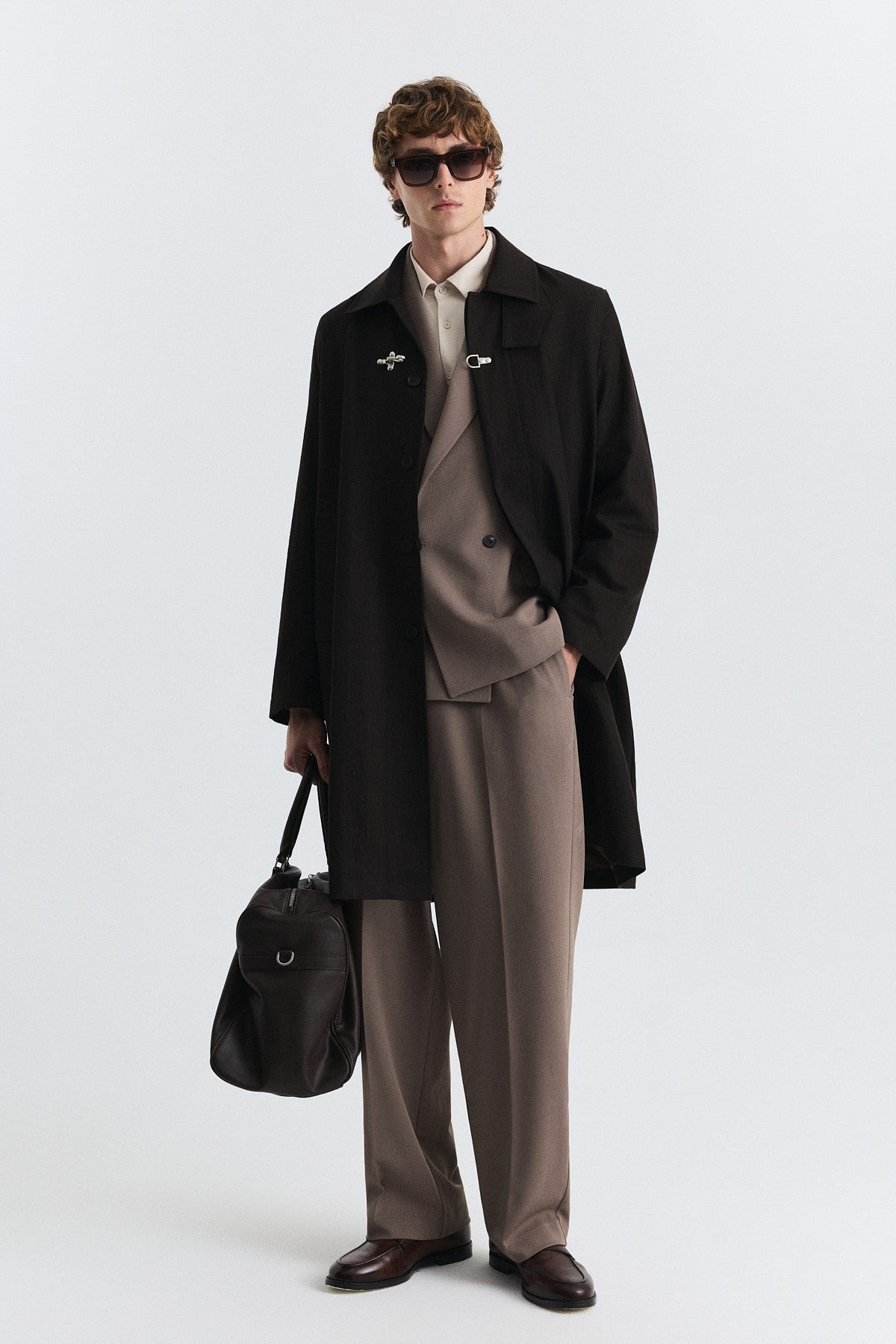 Stand-Up Collar Trench Coat with Metal Buttons