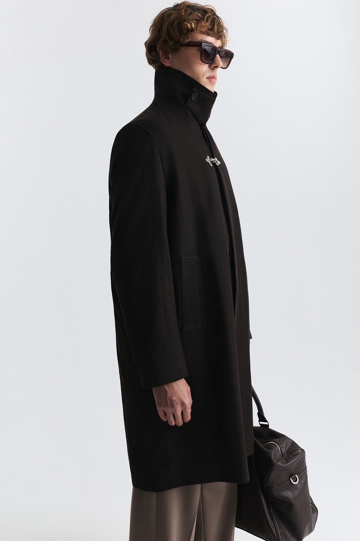 Stand-Up Collar Trench Coat with Metal Buttons