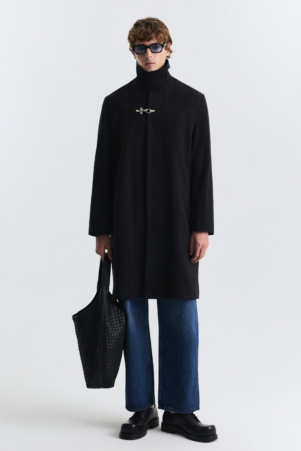 Stand-Up Collar Trench Coat with Metal Buttons