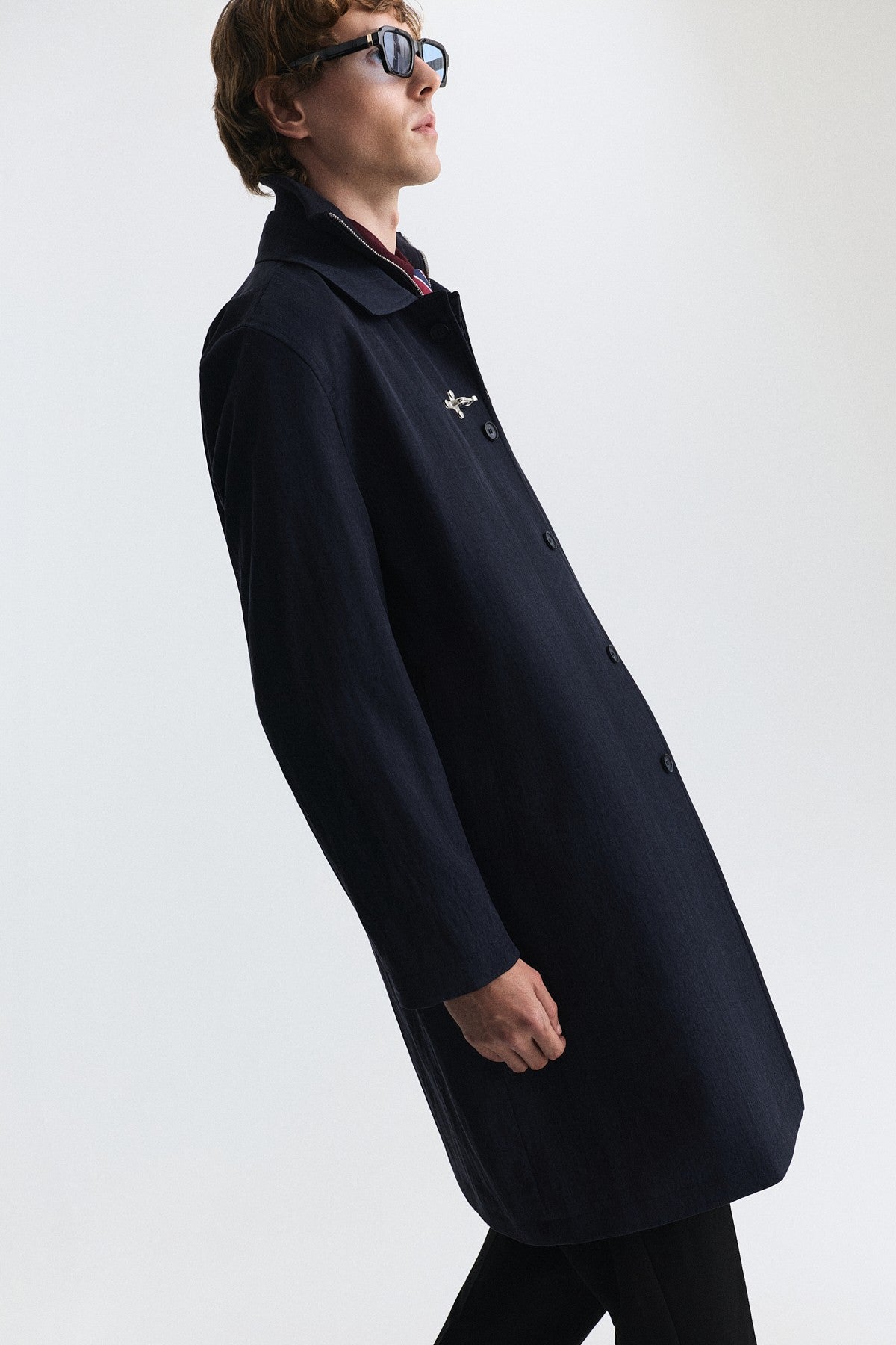 Stand-Up Collar Trench Coat with Metal Buttons