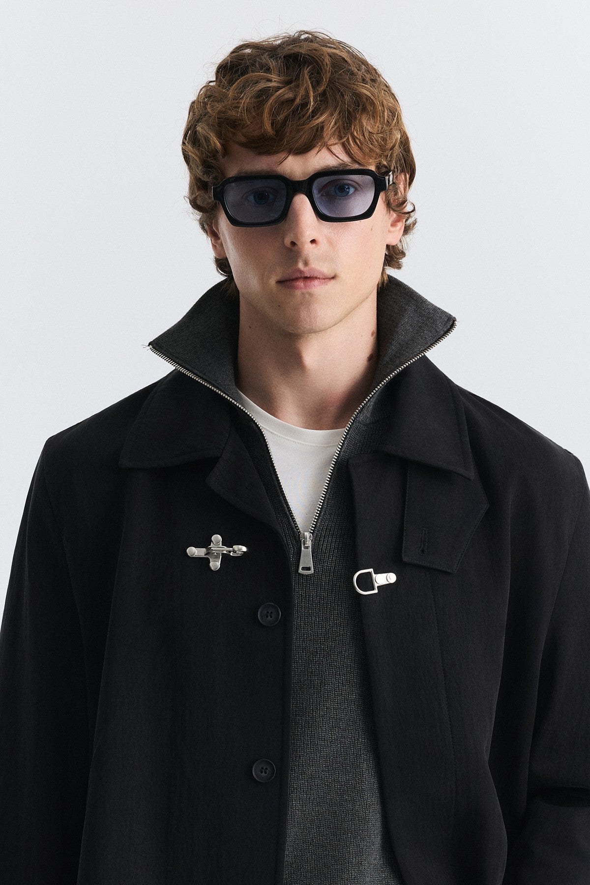 Stand-Up Collar Trench Coat with Metal Buttons