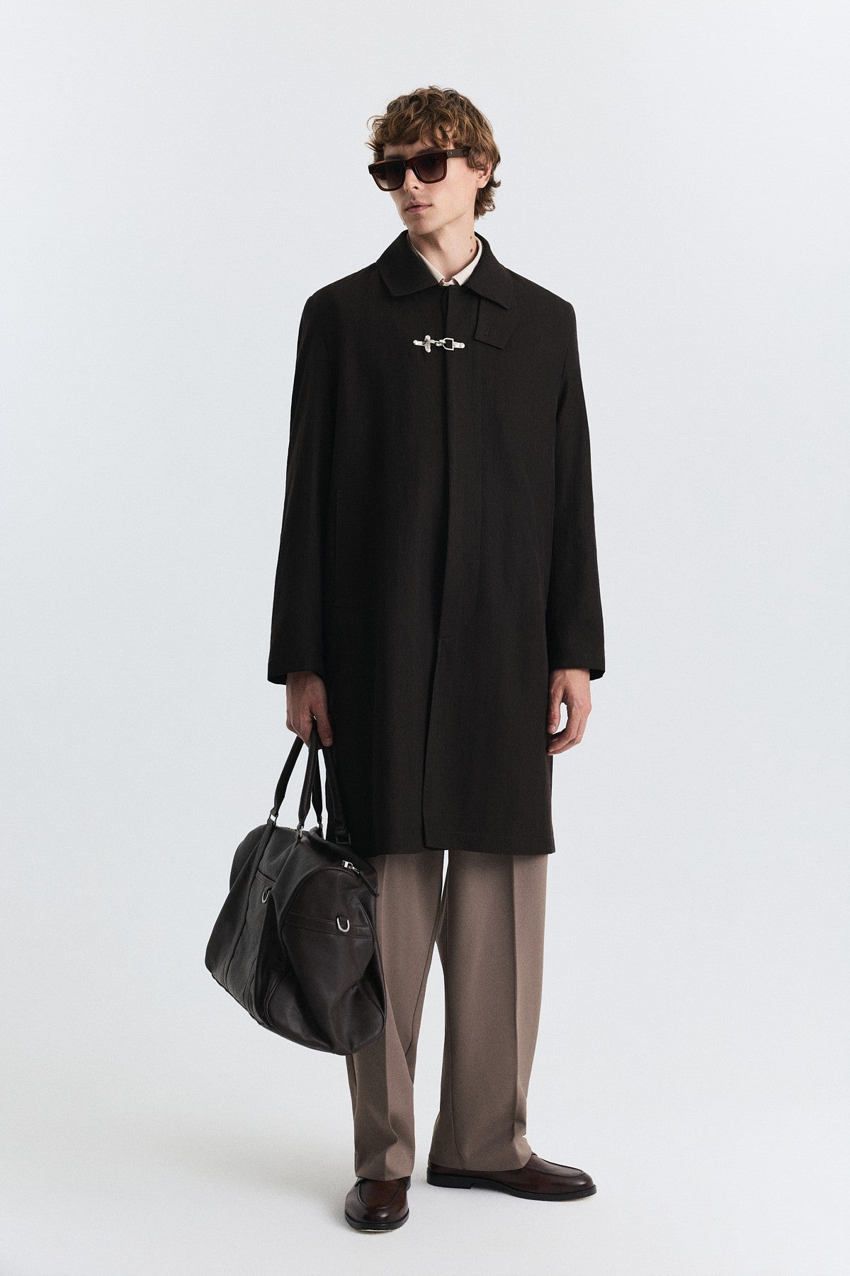 Stand-Up Collar Trench Coat with Metal Buttons