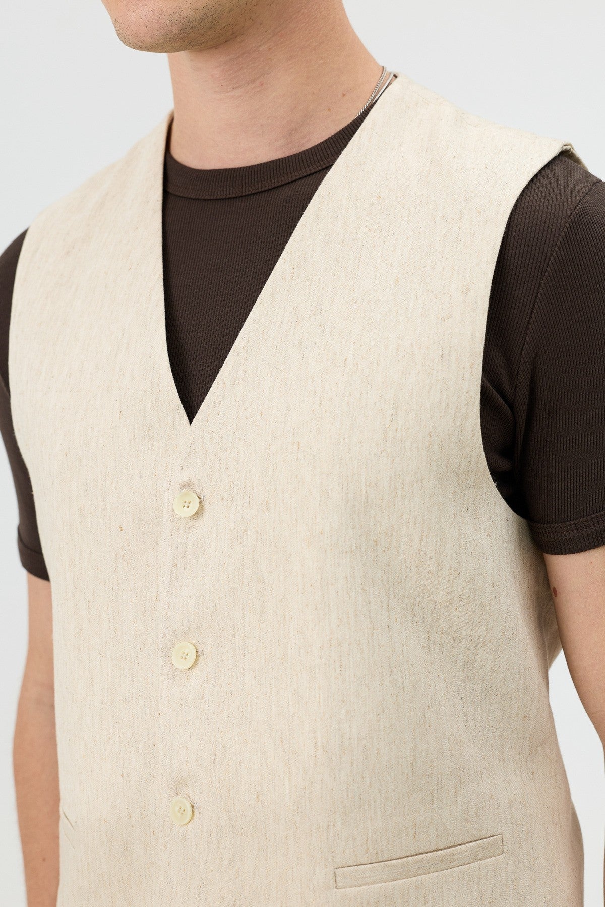 Antioch Men's Vest with Linen Blend and Herringbone Pattern