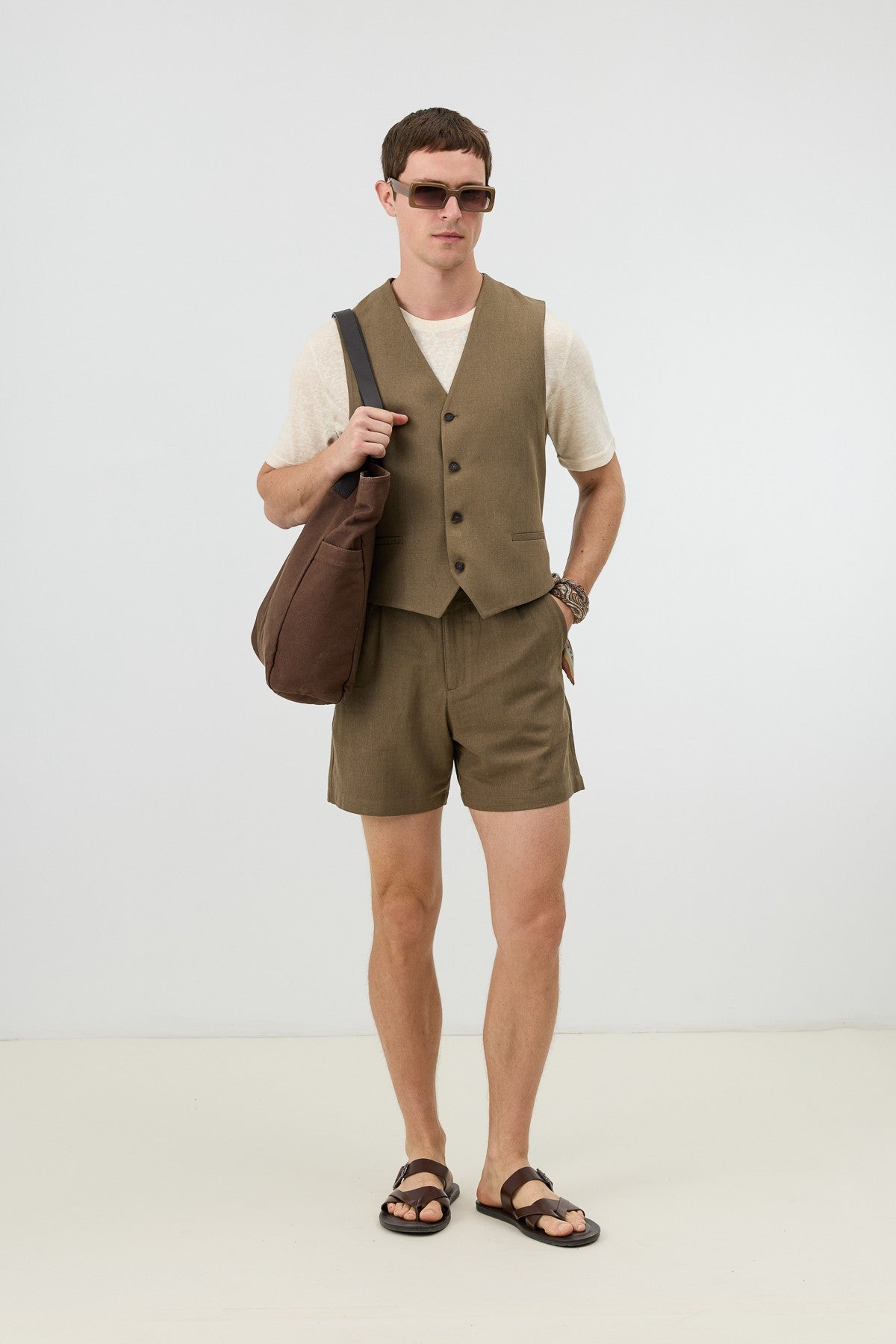 Antioch Men's Vest with Linen Blend and Herringbone Pattern