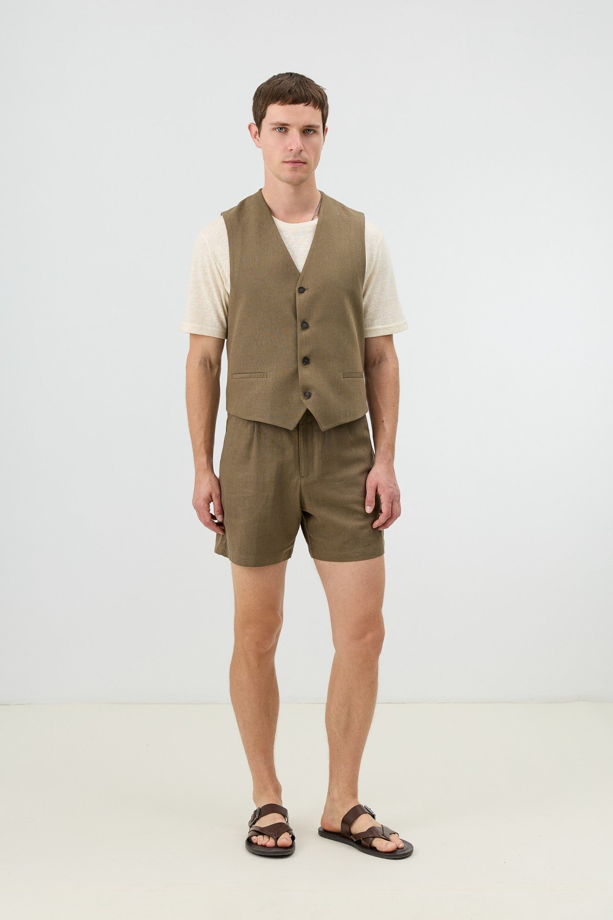 Antioch Men's Vest with Linen Blend and Herringbone Pattern