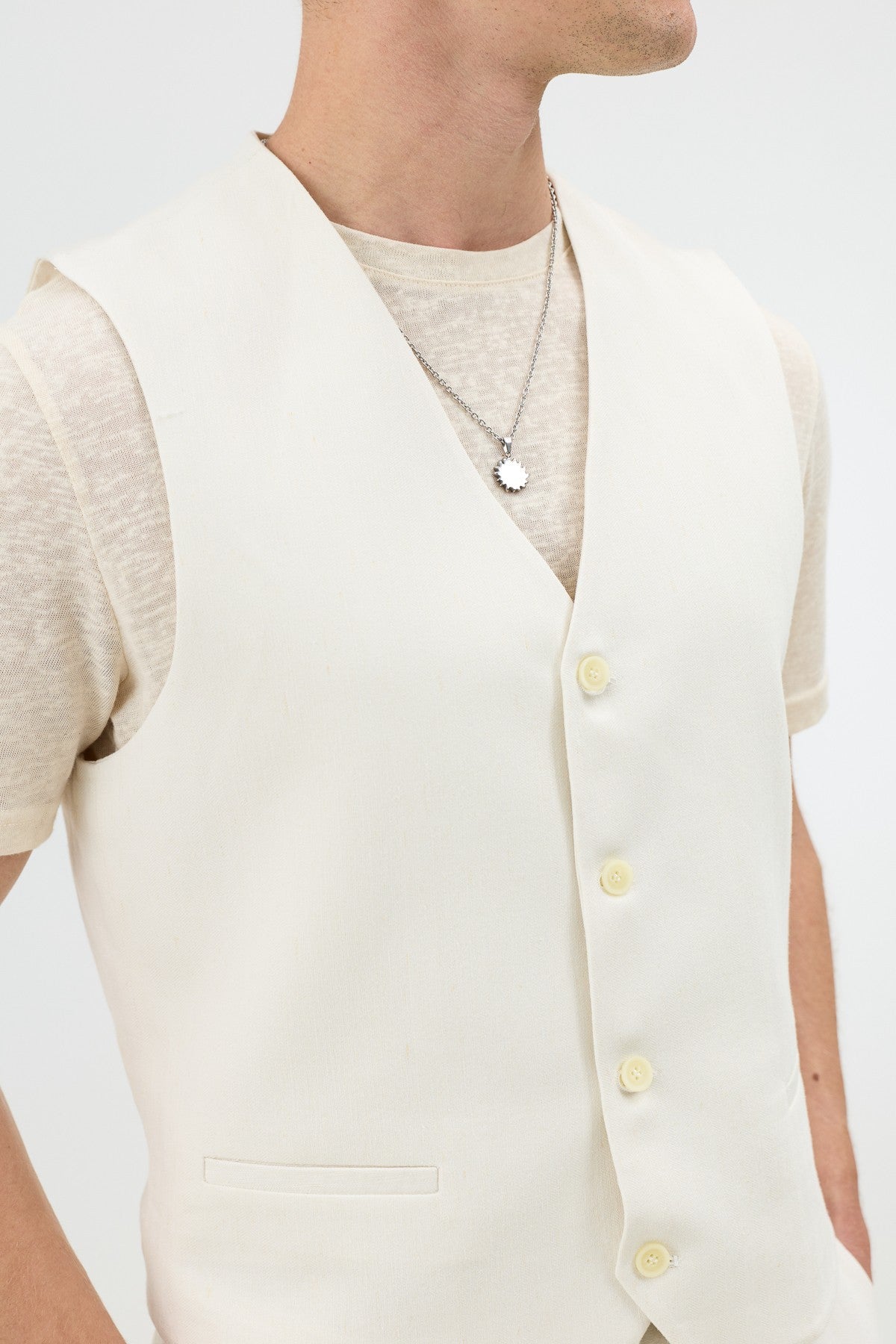 Antioch Men's Vest with Linen Blend and Herringbone Pattern