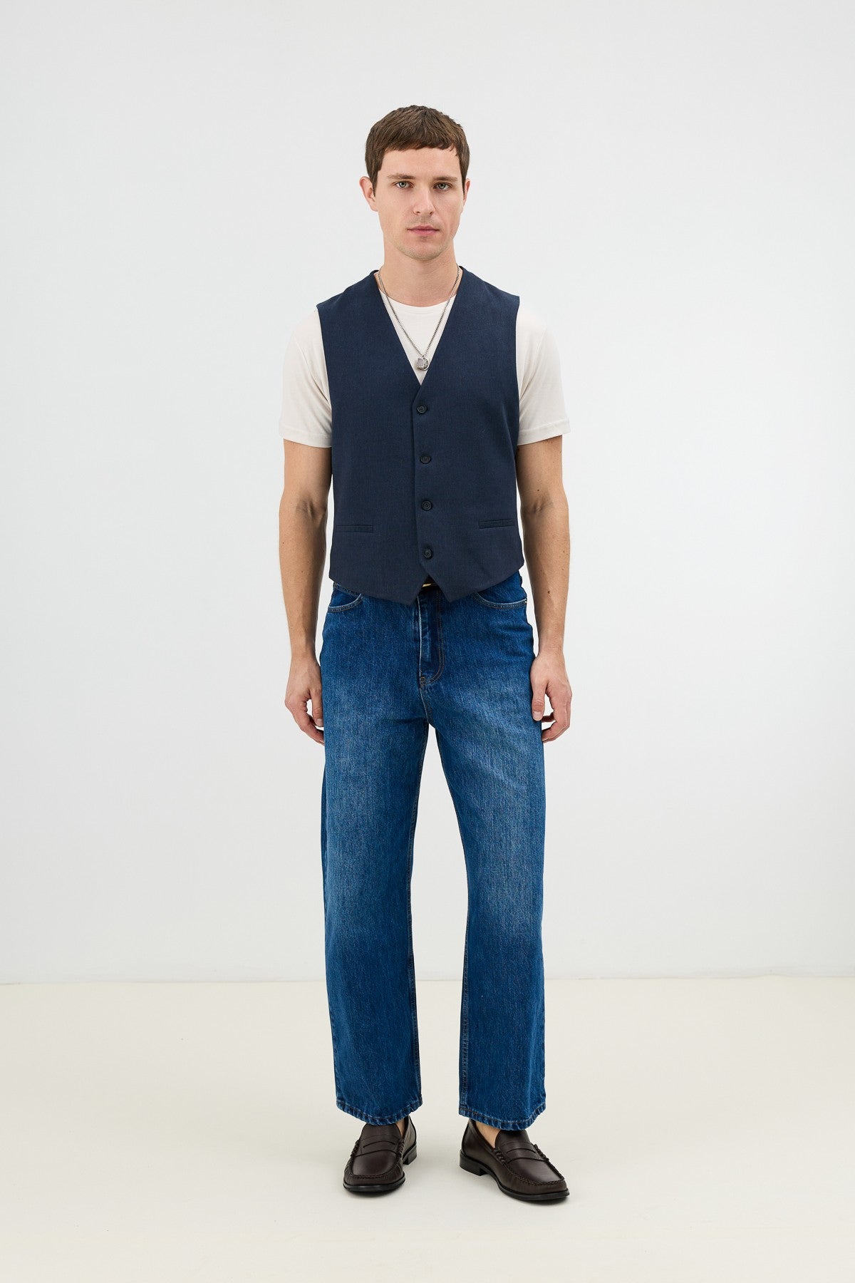 Antioch Men's Vest with Linen Blend and Herringbone Pattern