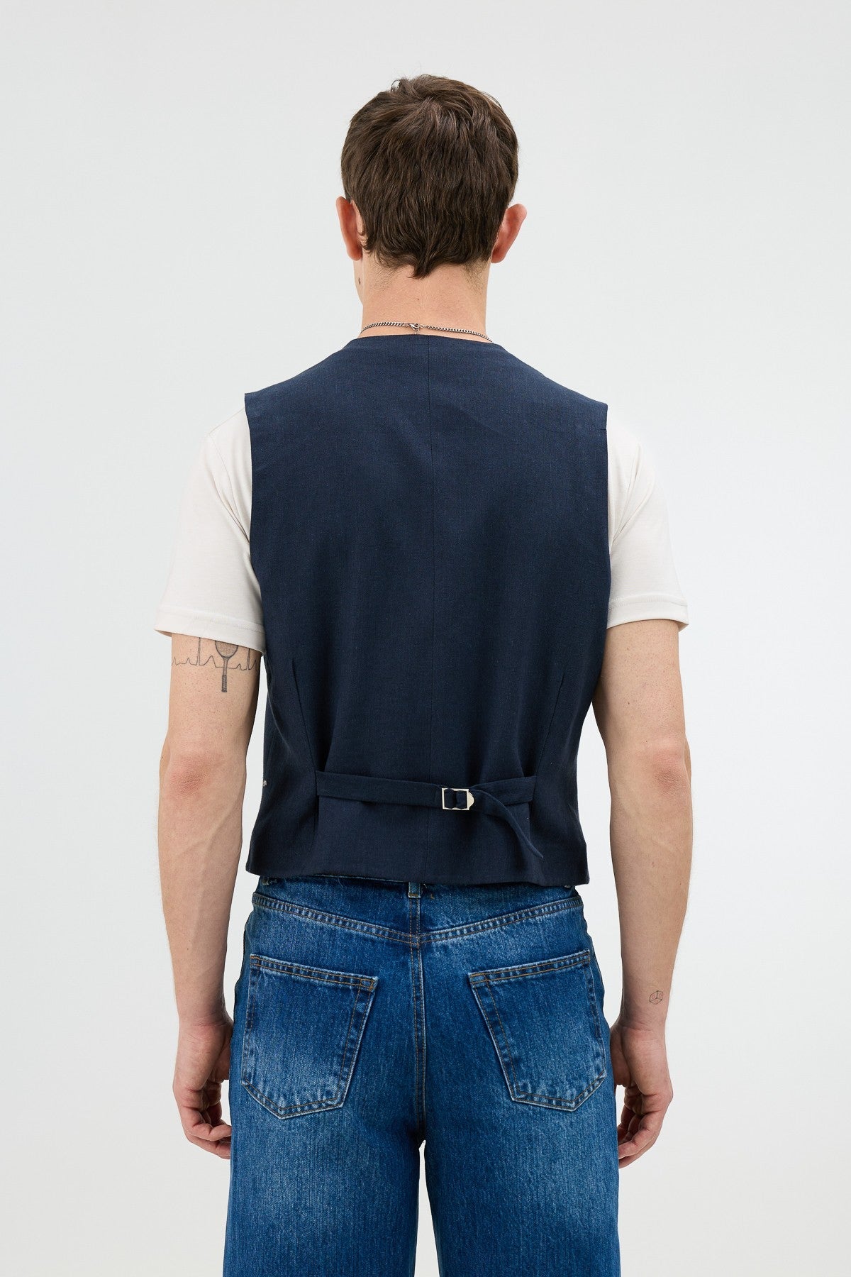 Antioch Men's Vest with Linen Blend and Herringbone Pattern