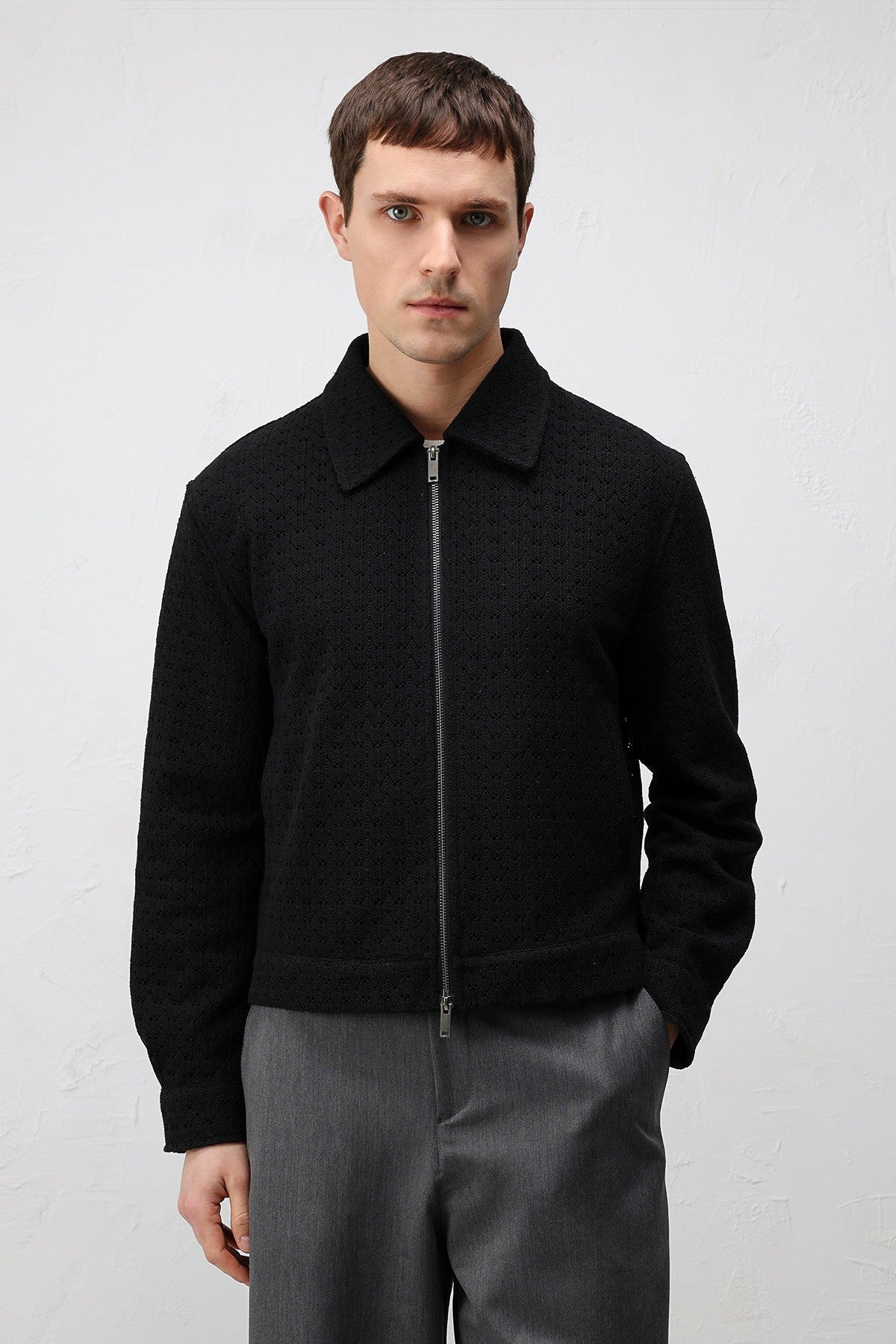 Textured Men's Jacket with a Zipper