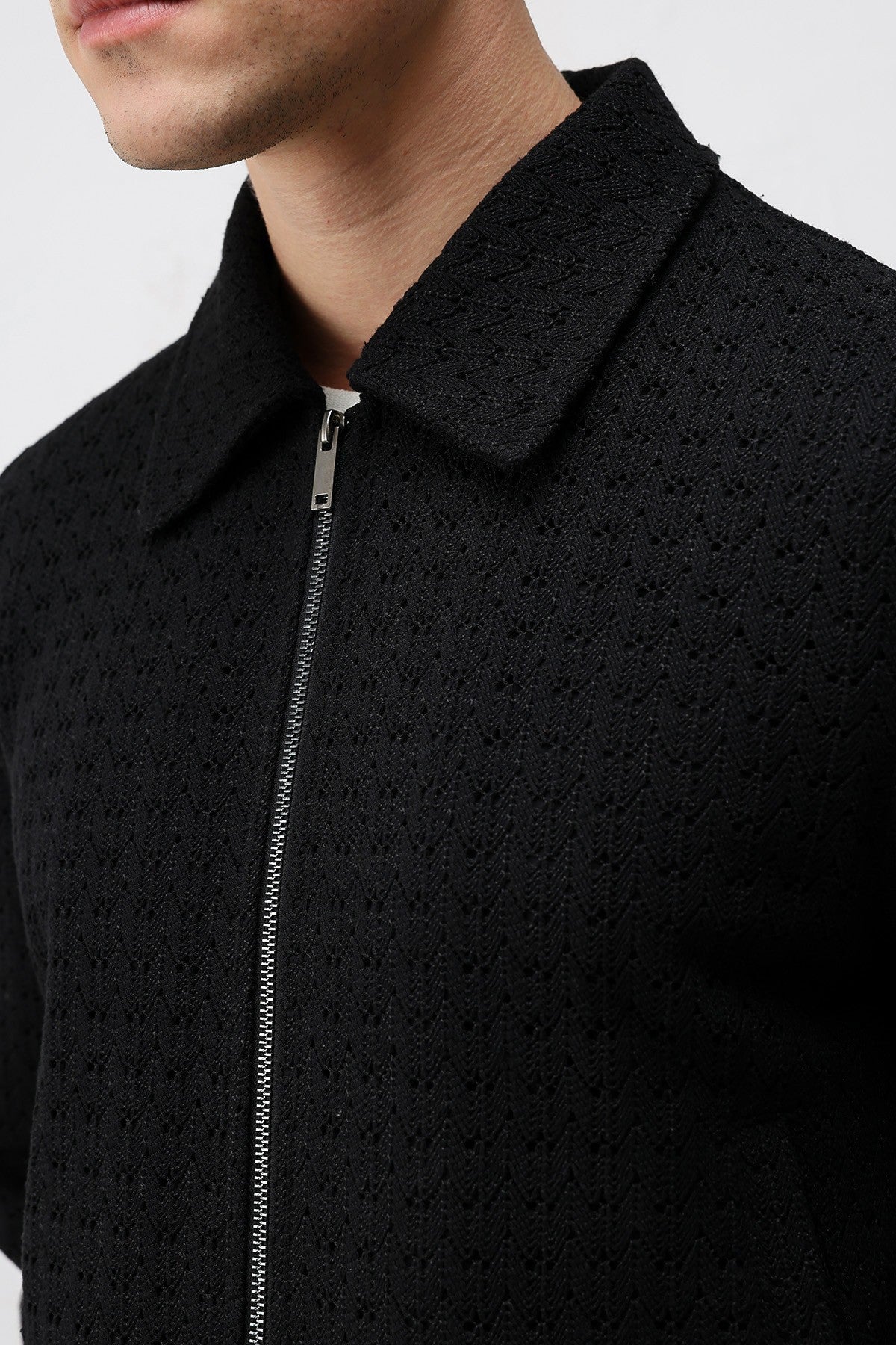Textured Men's Jacket with a Zipper
