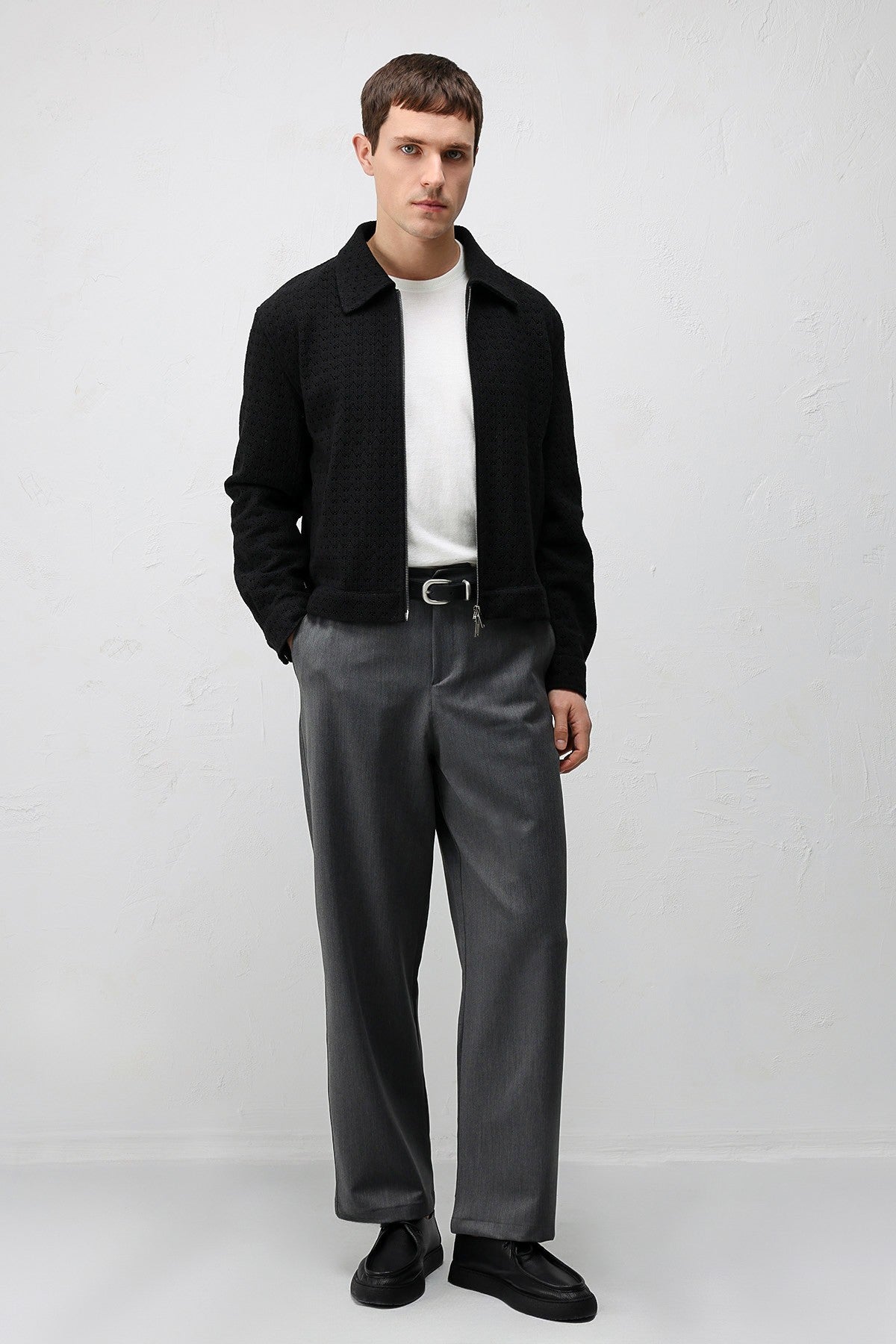 Textured Men's Jacket with a Zipper