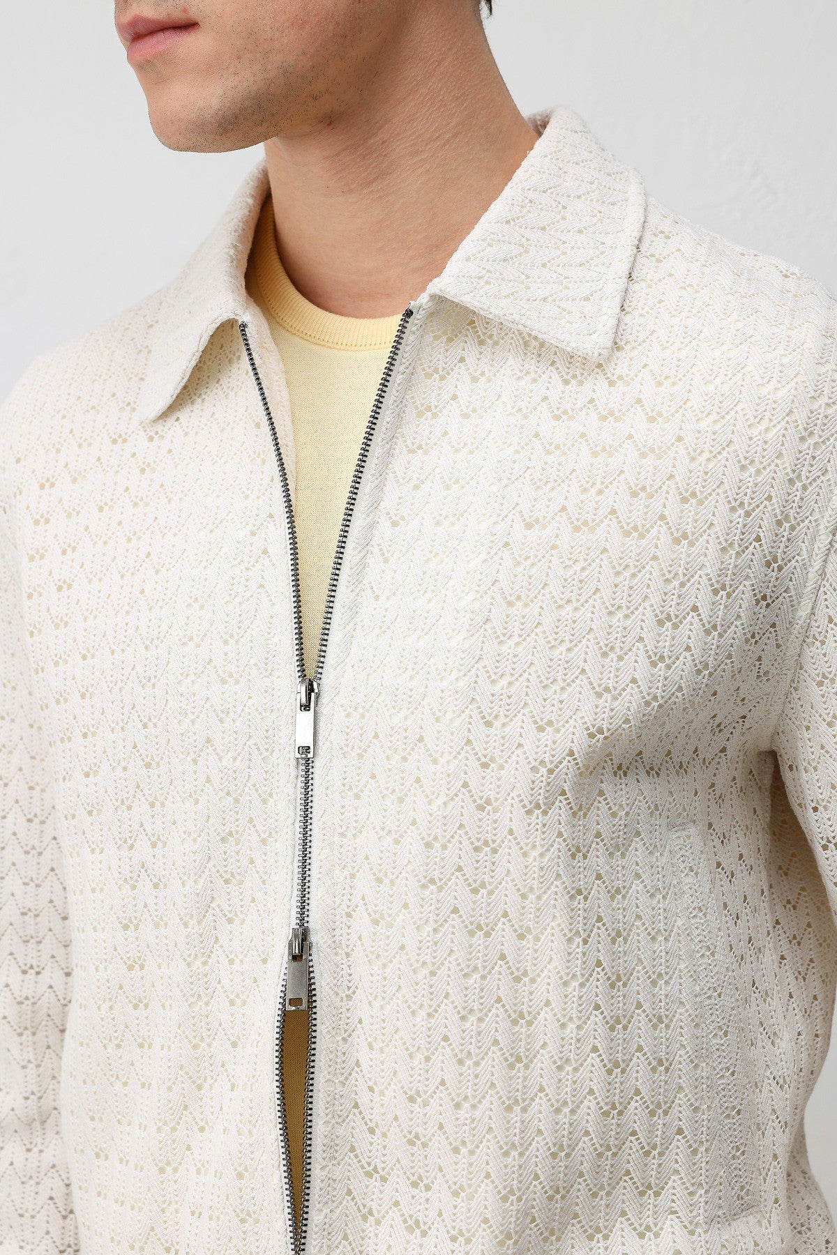 Textured Men's Jacket with a Zipper