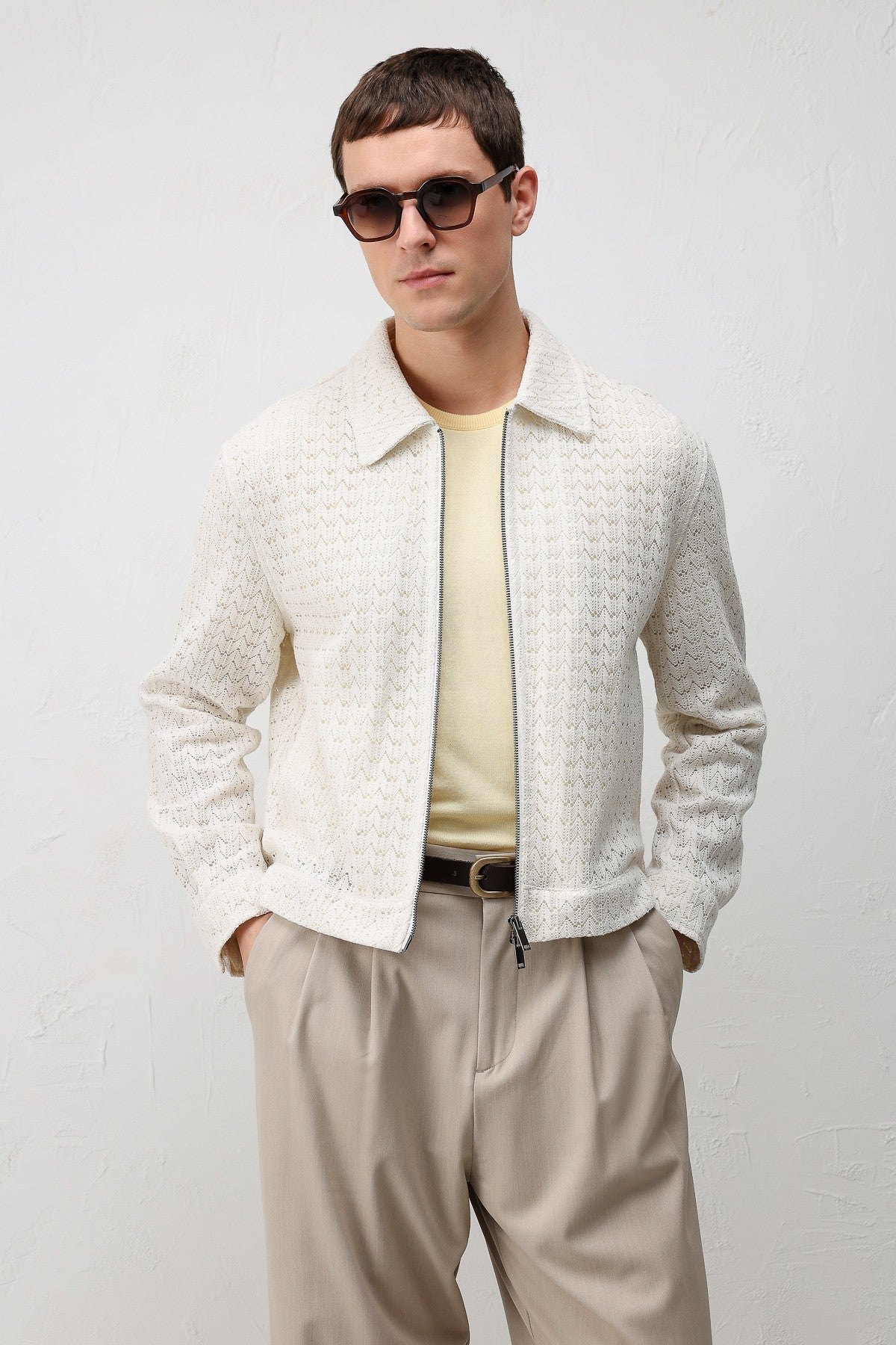 Textured Men's Jacket with a Zipper