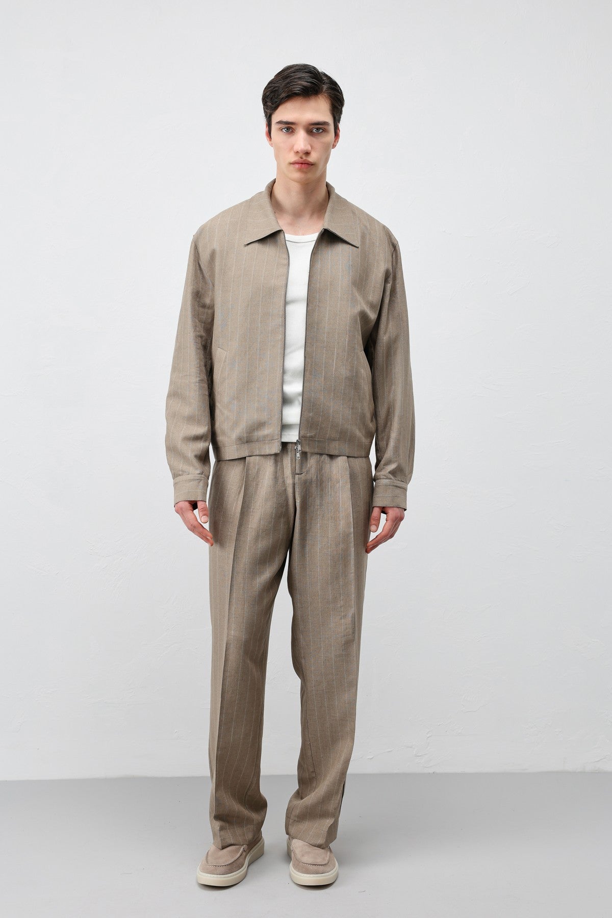 Men's Striped Jacket with Linen Blend