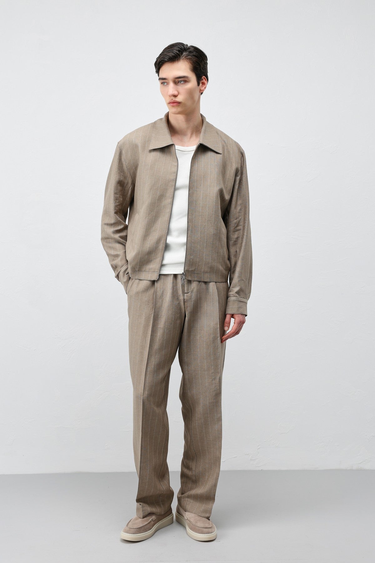 Men's Striped Jacket with Linen Blend