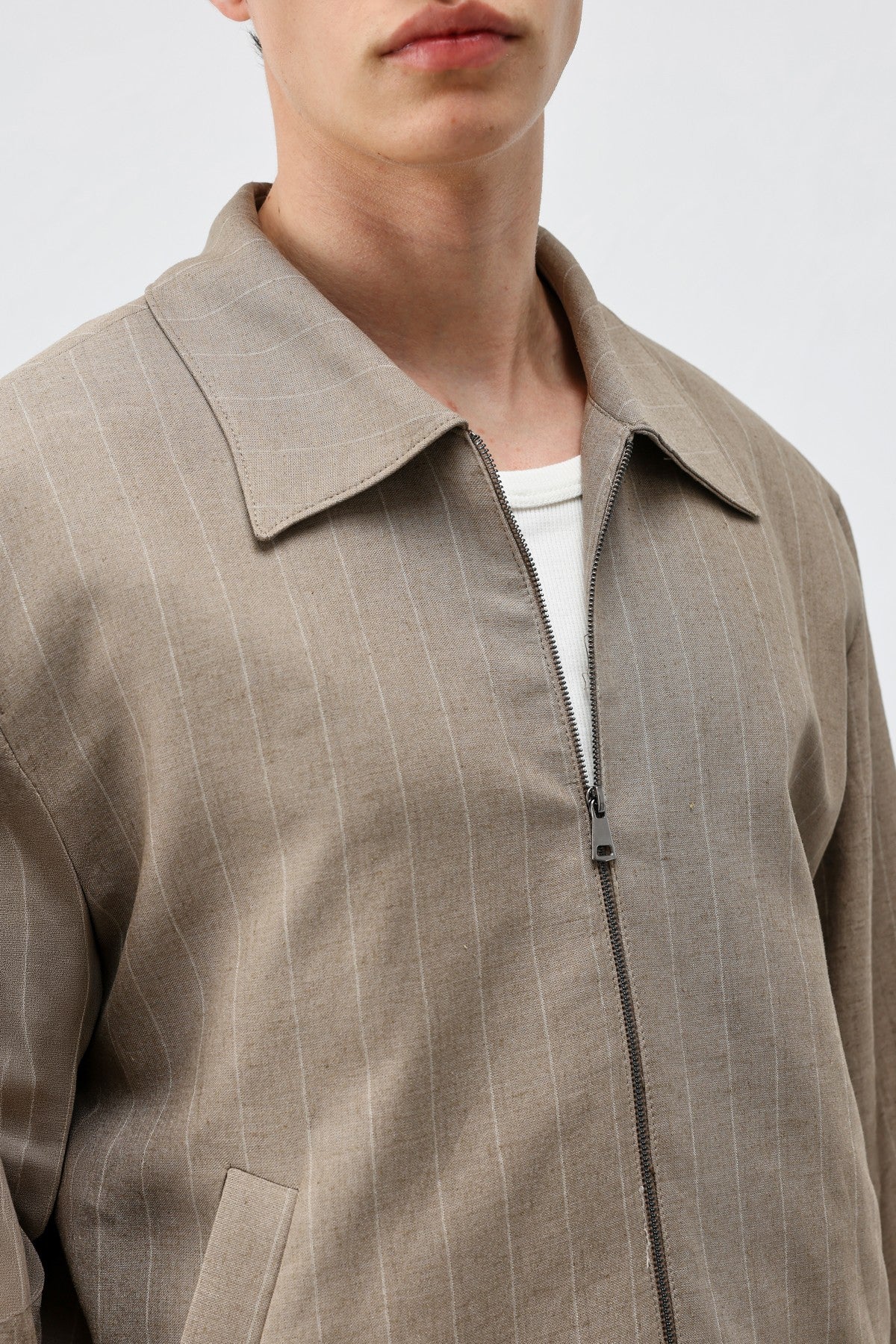 Men's Striped Jacket with Linen Blend