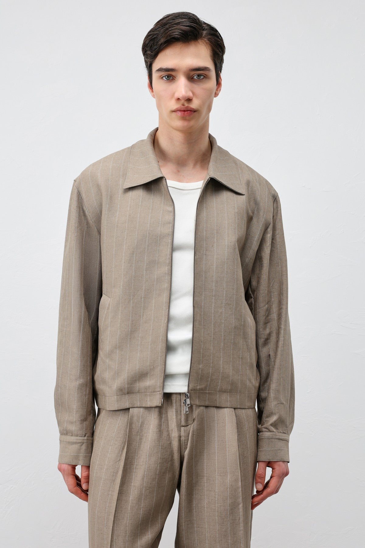 Men's Striped Jacket with Linen Blend