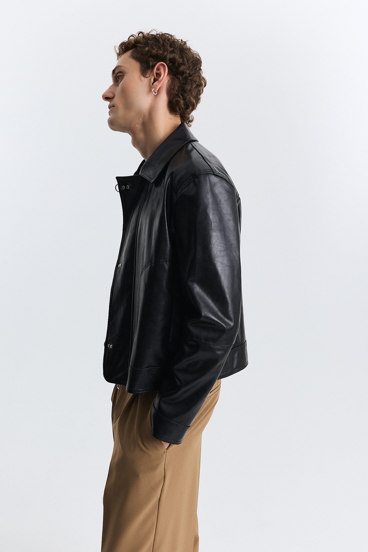 Faux Leather Jacket with Metal-Embellished Buttons