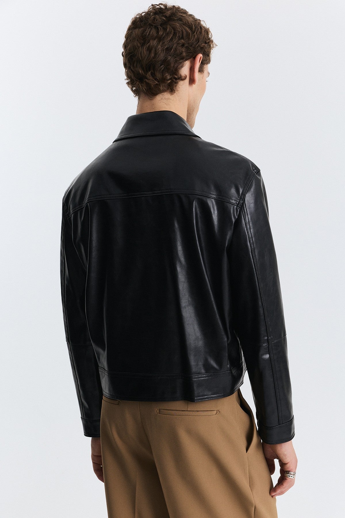 Faux Leather Jacket with Metal-Embellished Buttons