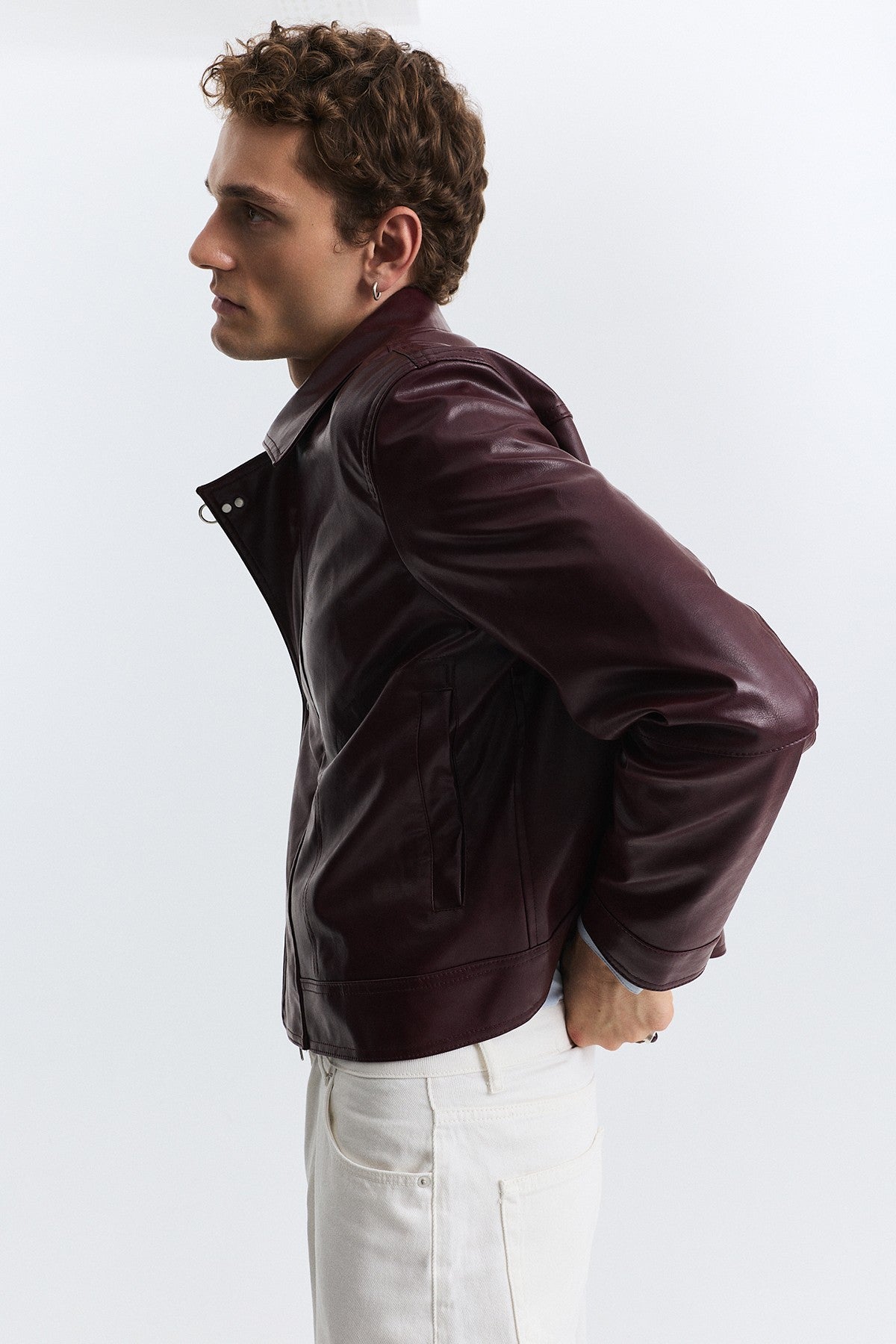 Faux Leather Jacket with Metal-Embellished Buttons