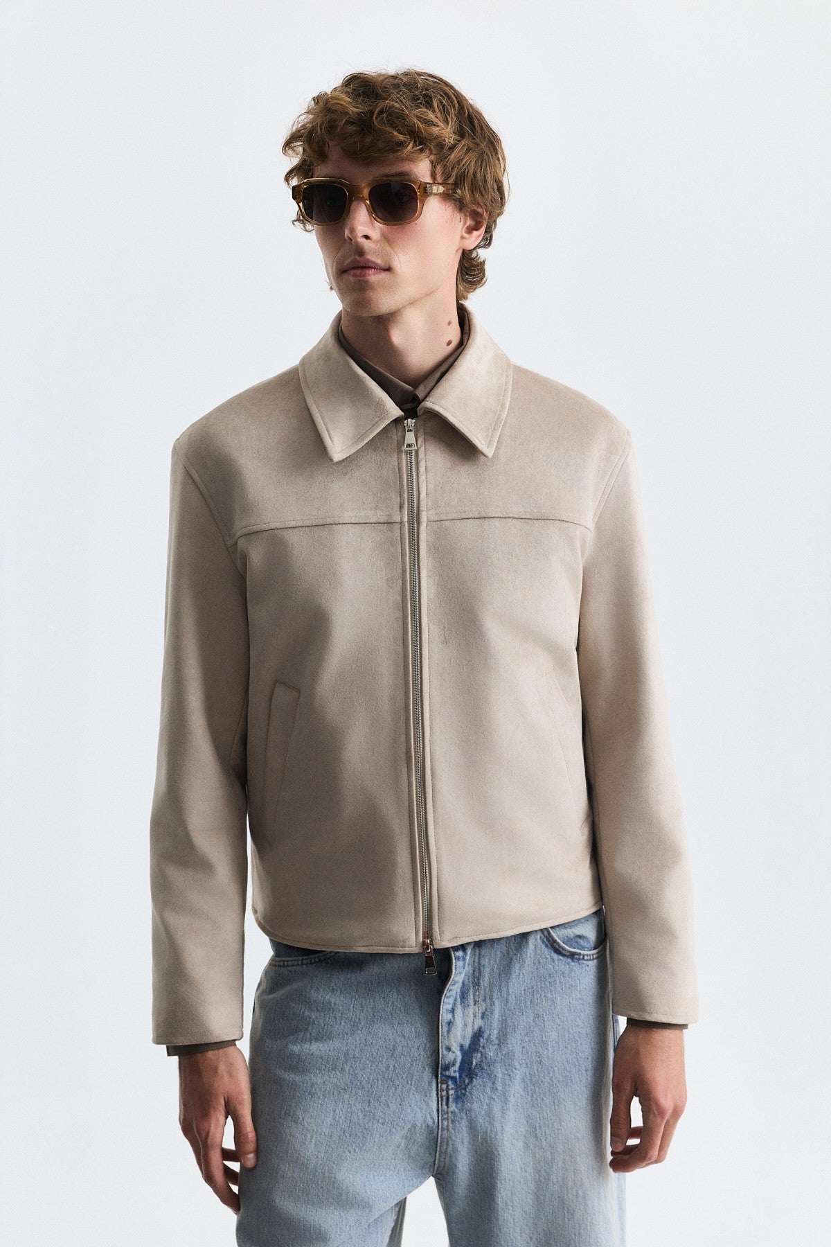 Faux Suede Boxy-Fit Jacket