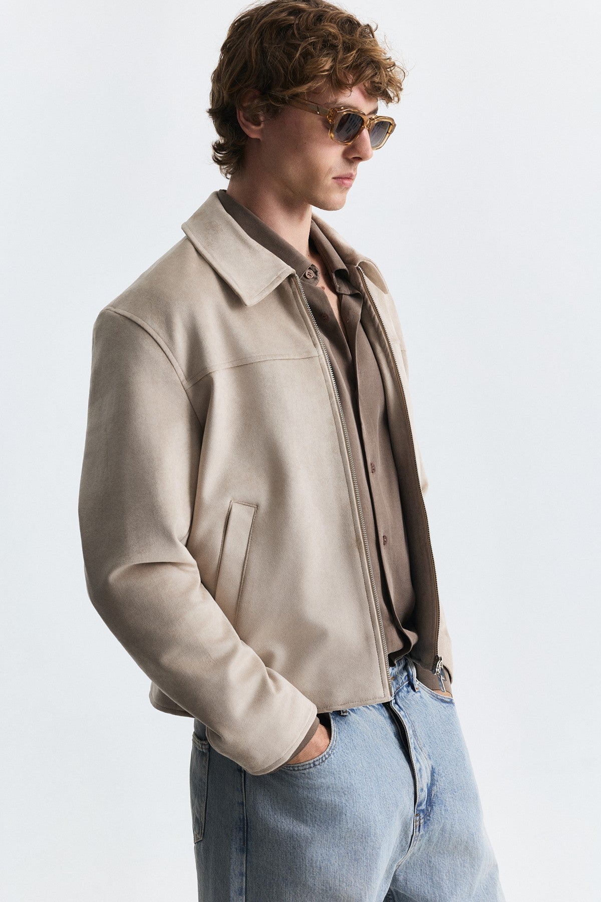 Faux Suede Boxy-Fit Jacket