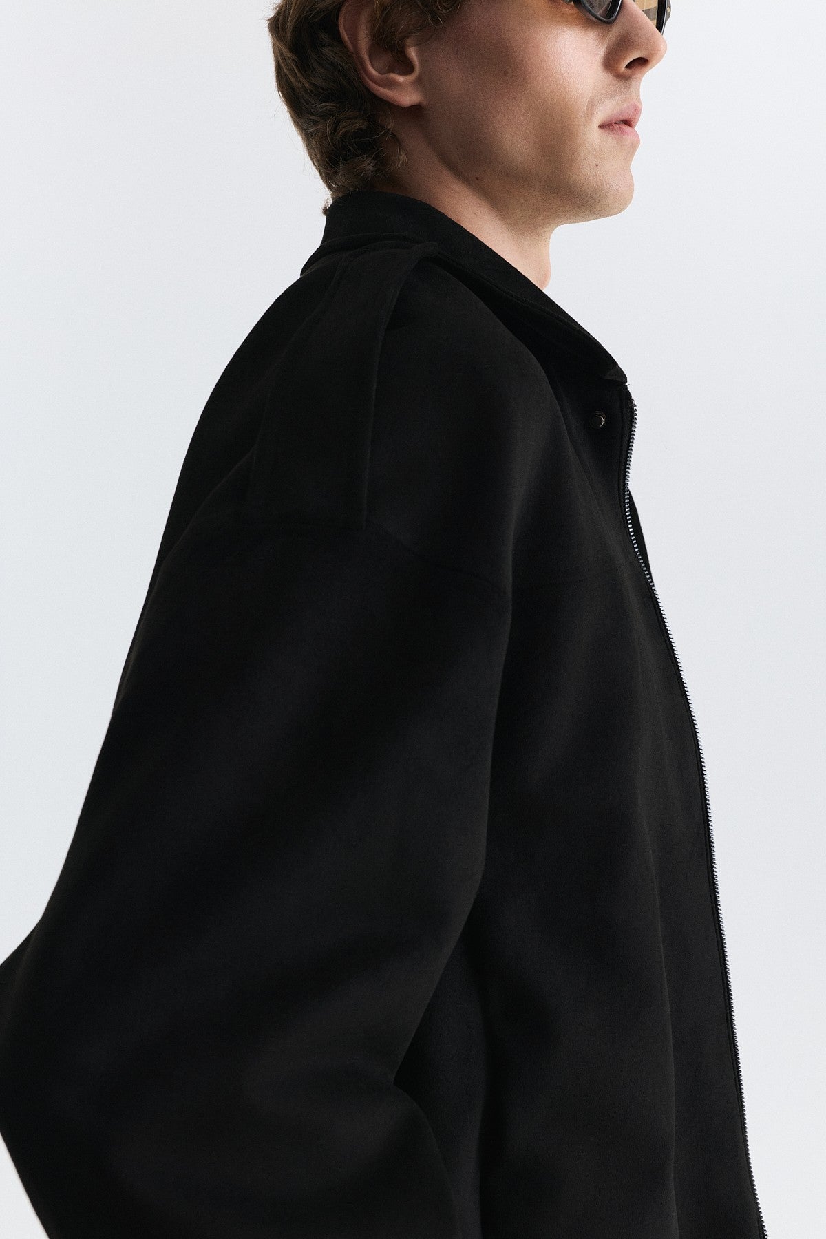 Hidden-Zip Faux Suede Jacket