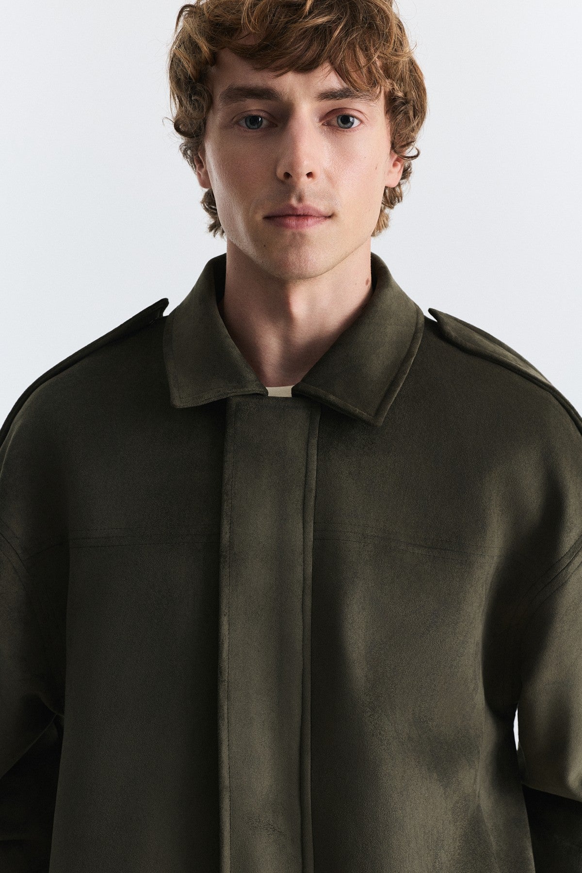 Hidden-Zip Faux Suede Jacket