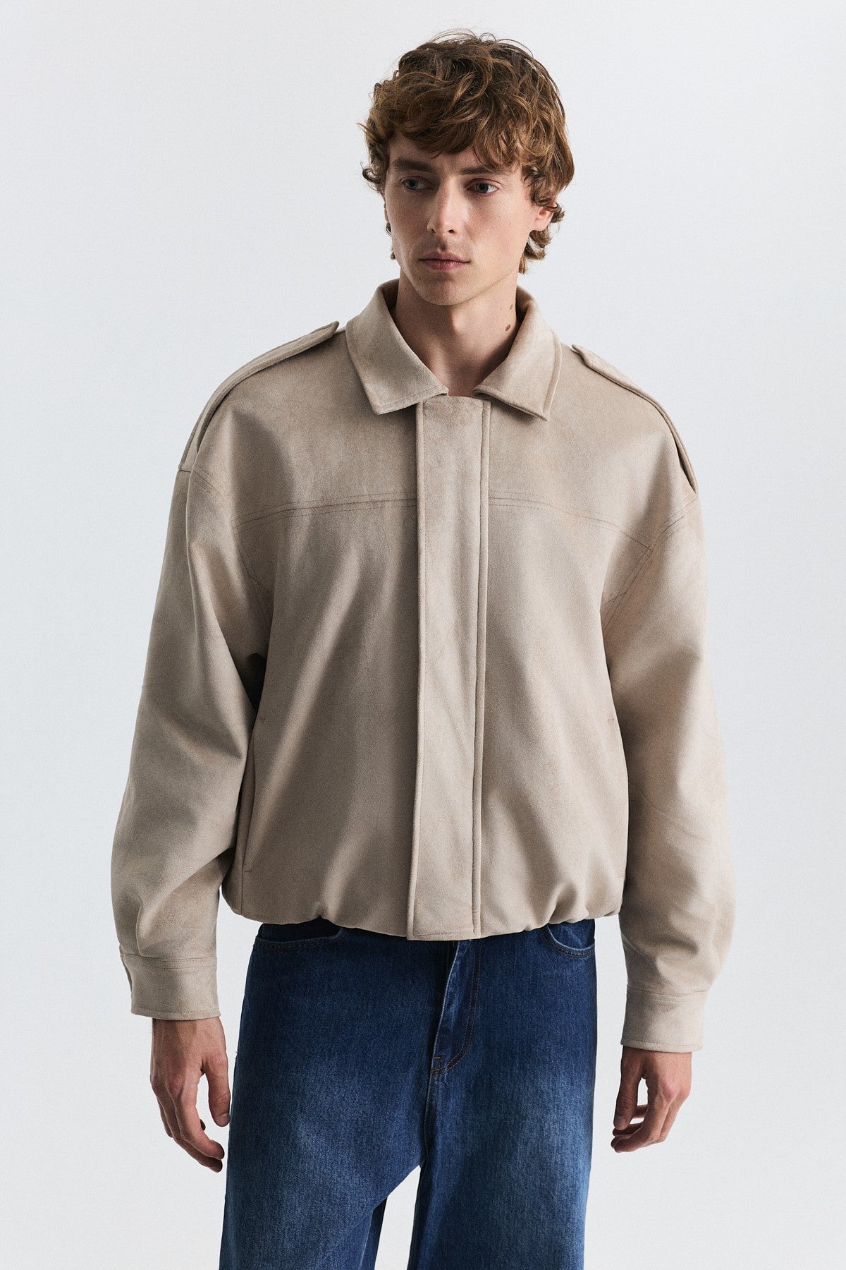 Hidden-Zip Faux Suede Jacket