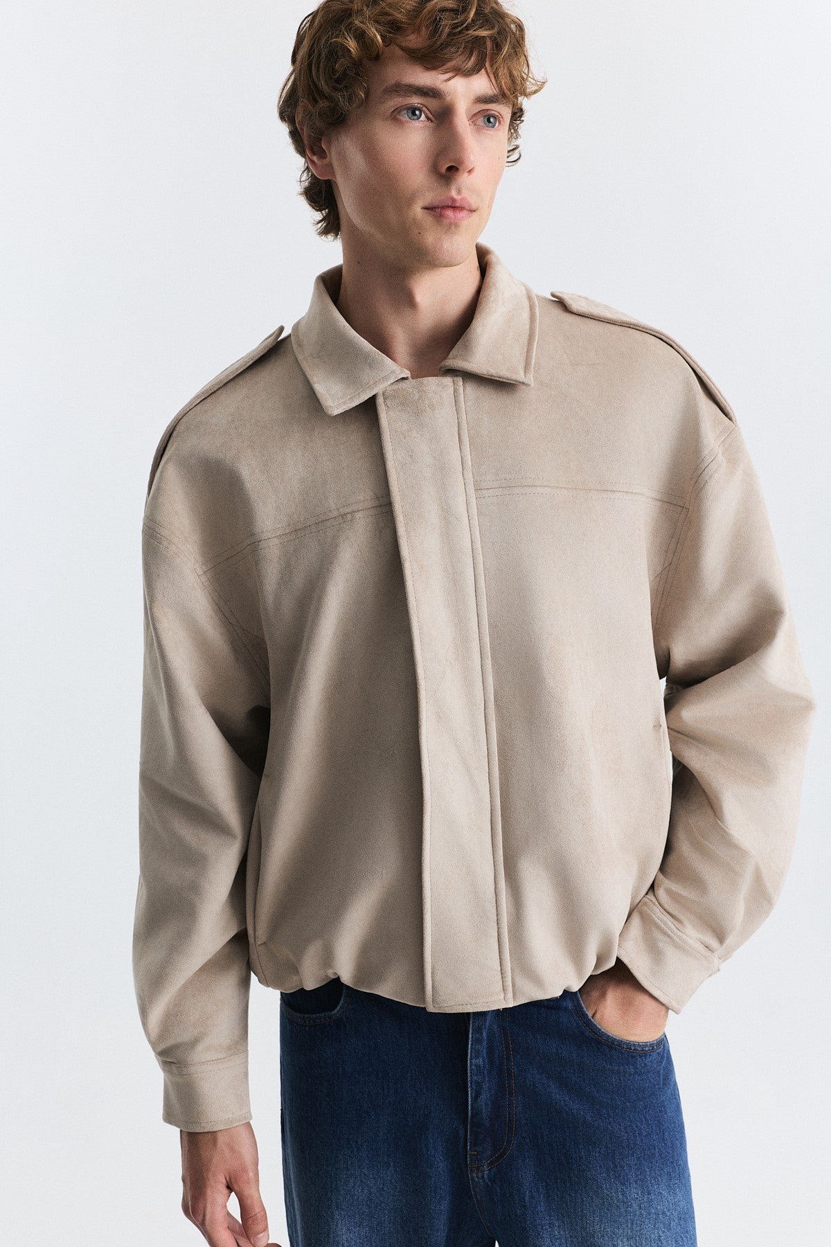 Hidden-Zip Faux Suede Jacket