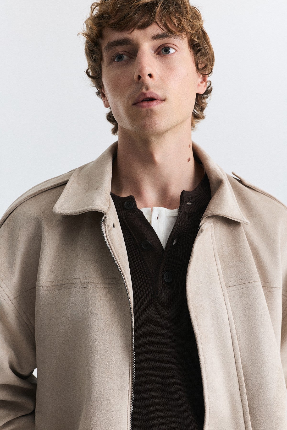 Hidden-Zip Faux Suede Jacket
