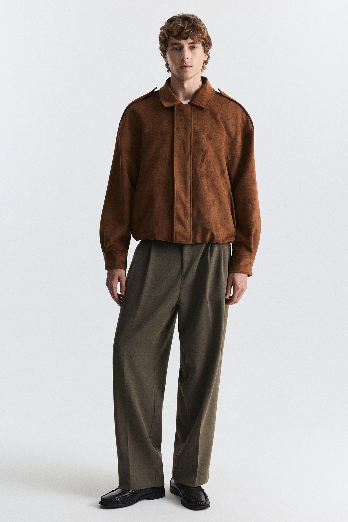 Hidden-Zip Faux Suede Jacket