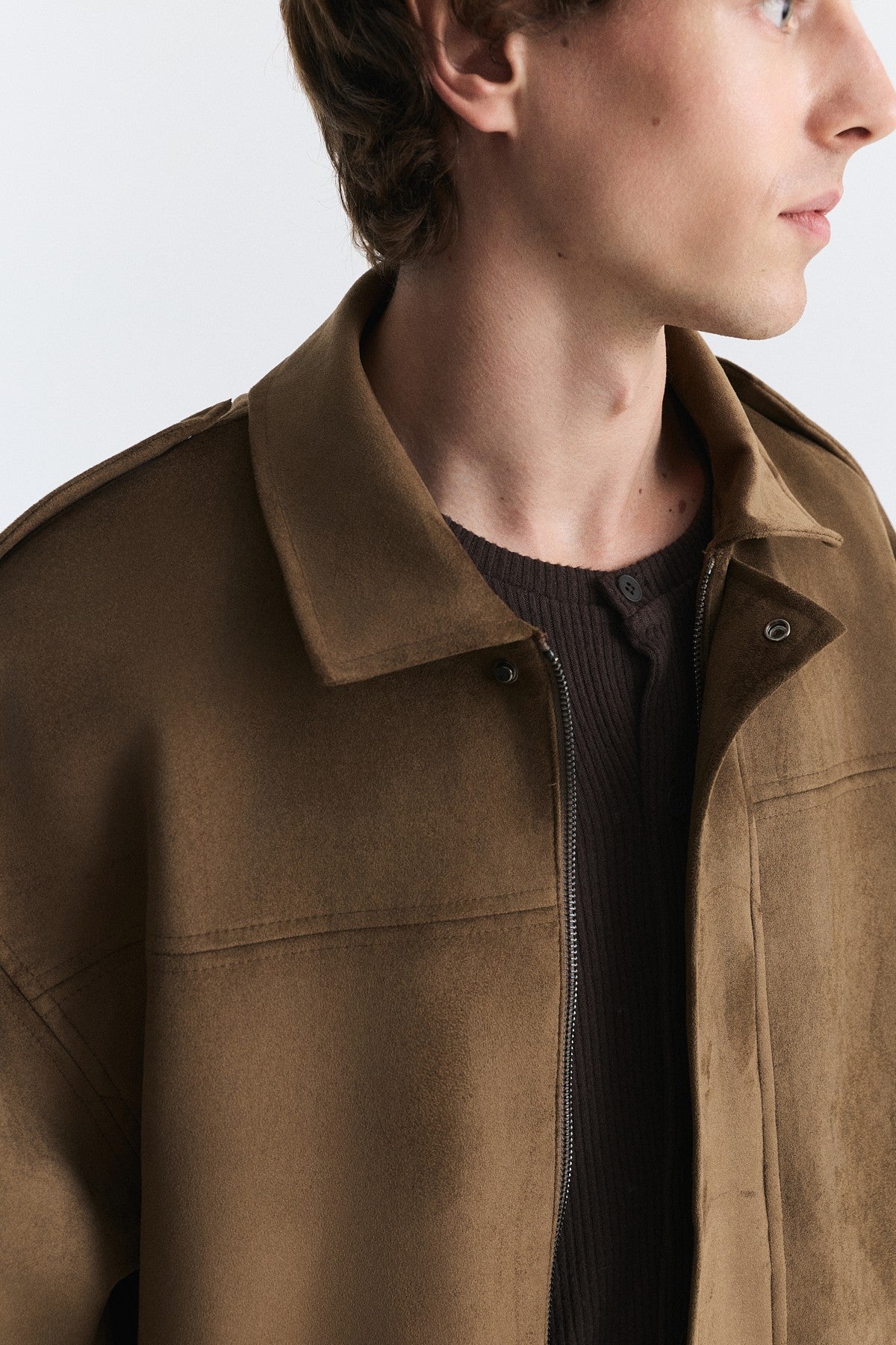 Hidden-Zip Faux Suede Jacket