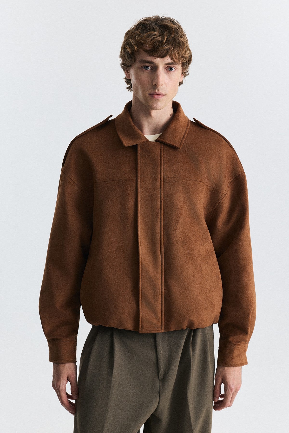 Hidden-Zip Faux Suede Jacket