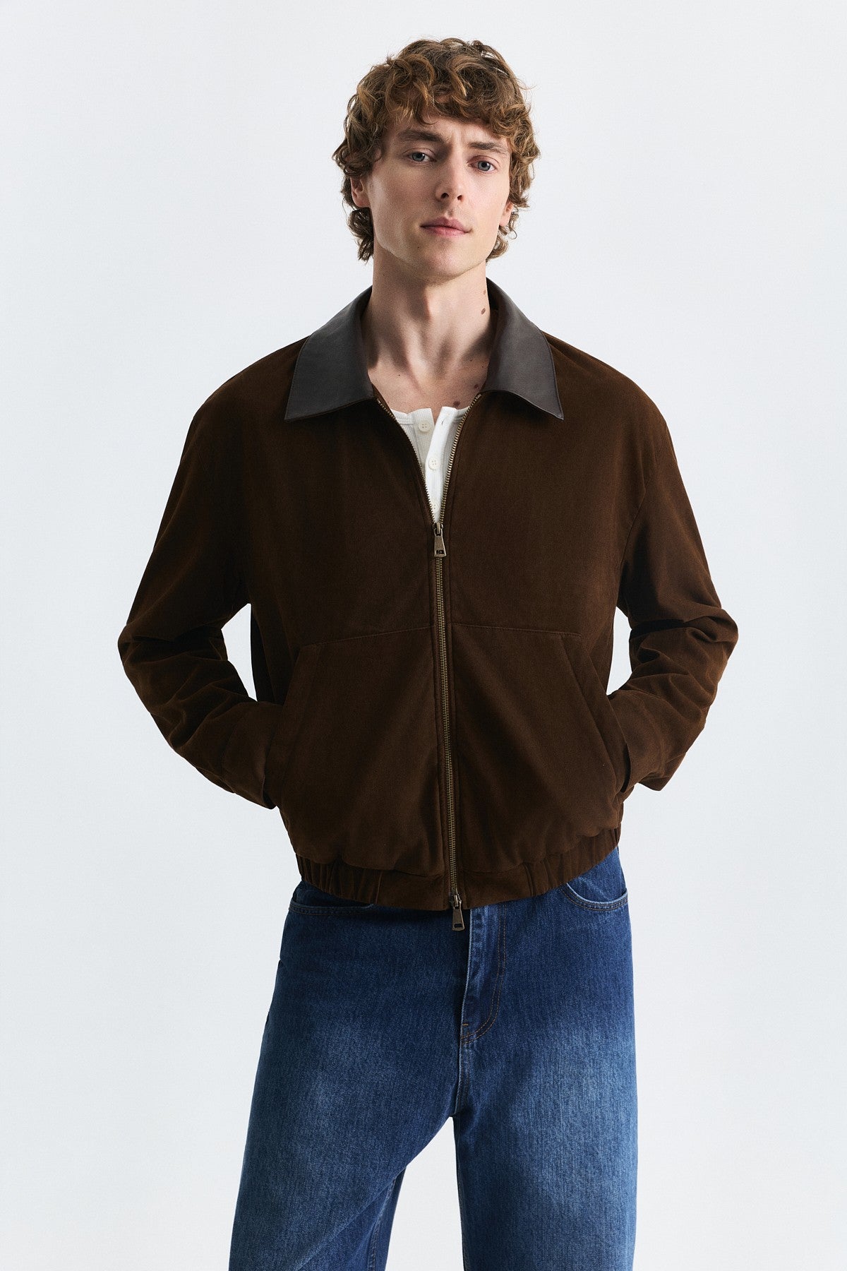 Faux Leather Collar Jacket