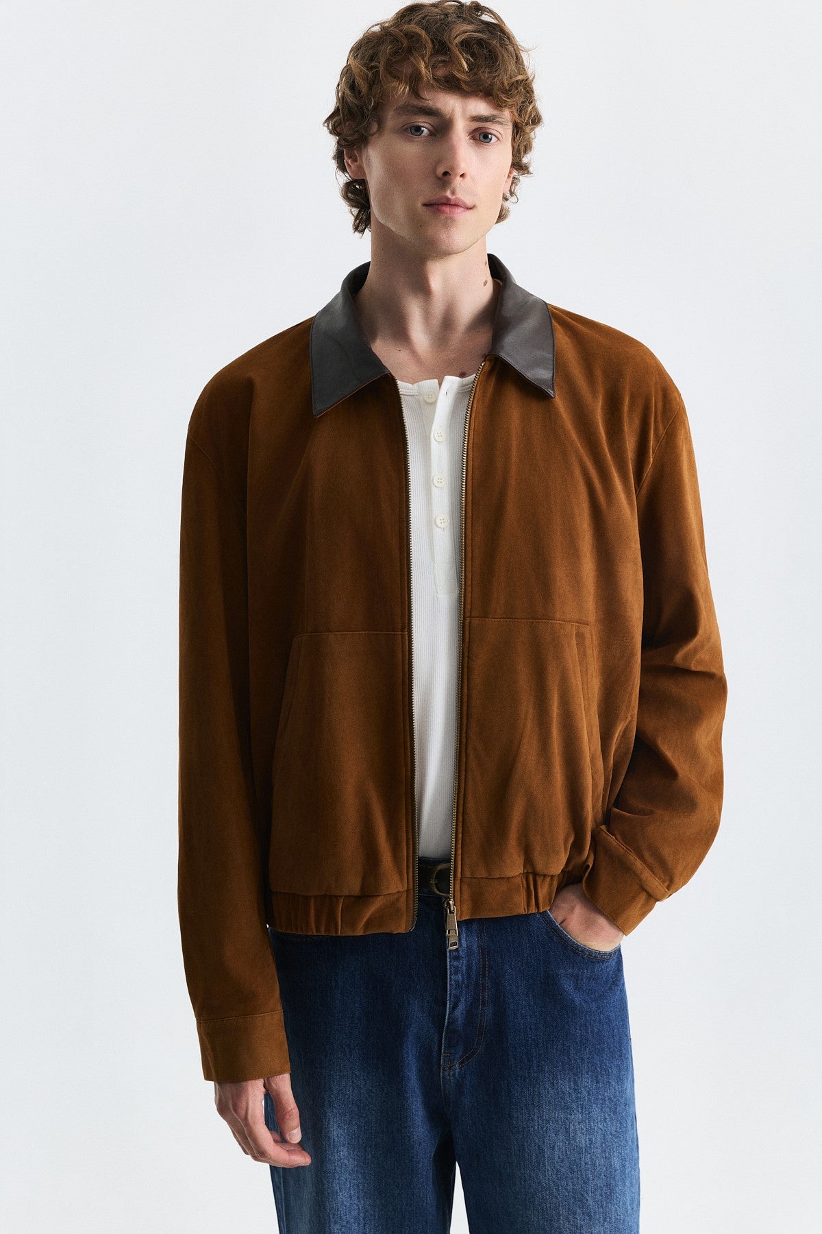 Faux Leather Collar Jacket