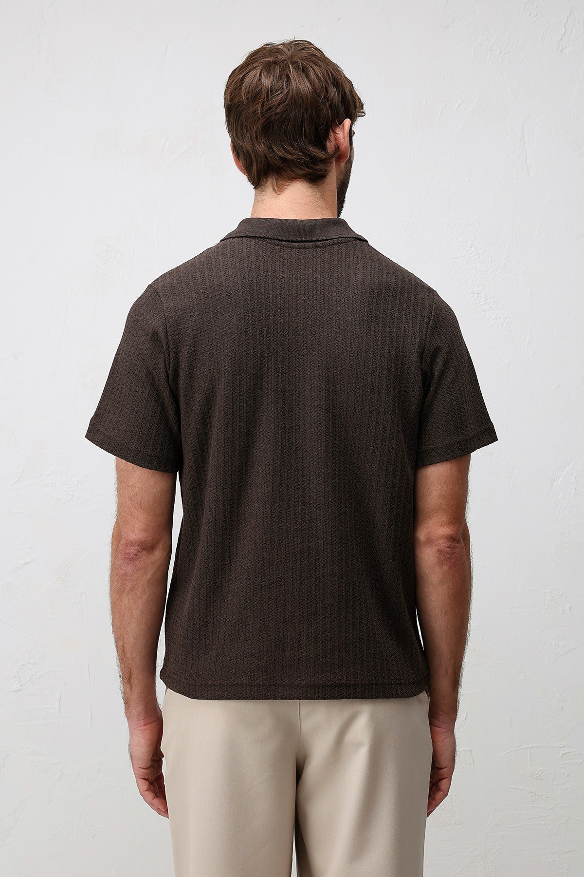 Textured Knit Polo Neck Men's T-Shirt