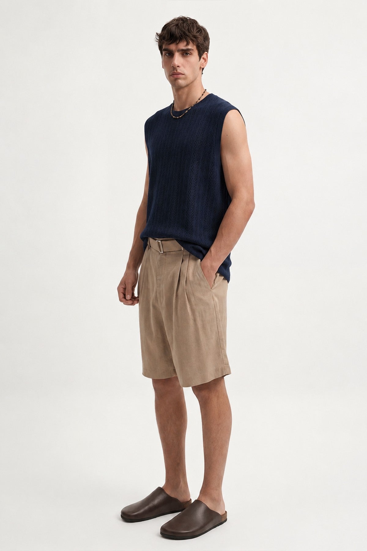 Knit-Textured Sleeveless T-Shirt