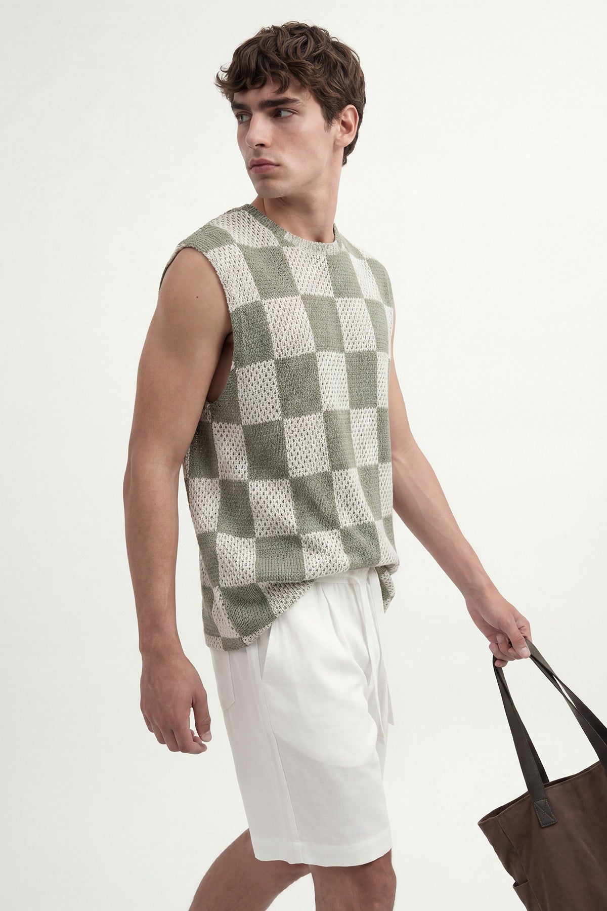 Checkered Sleeveless T-Shirt