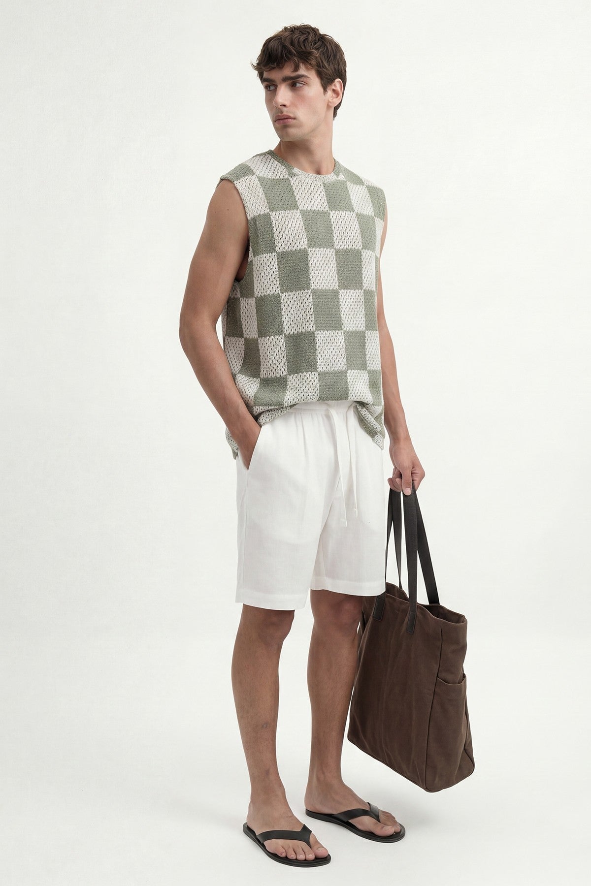 Checkered Sleeveless T-Shirt