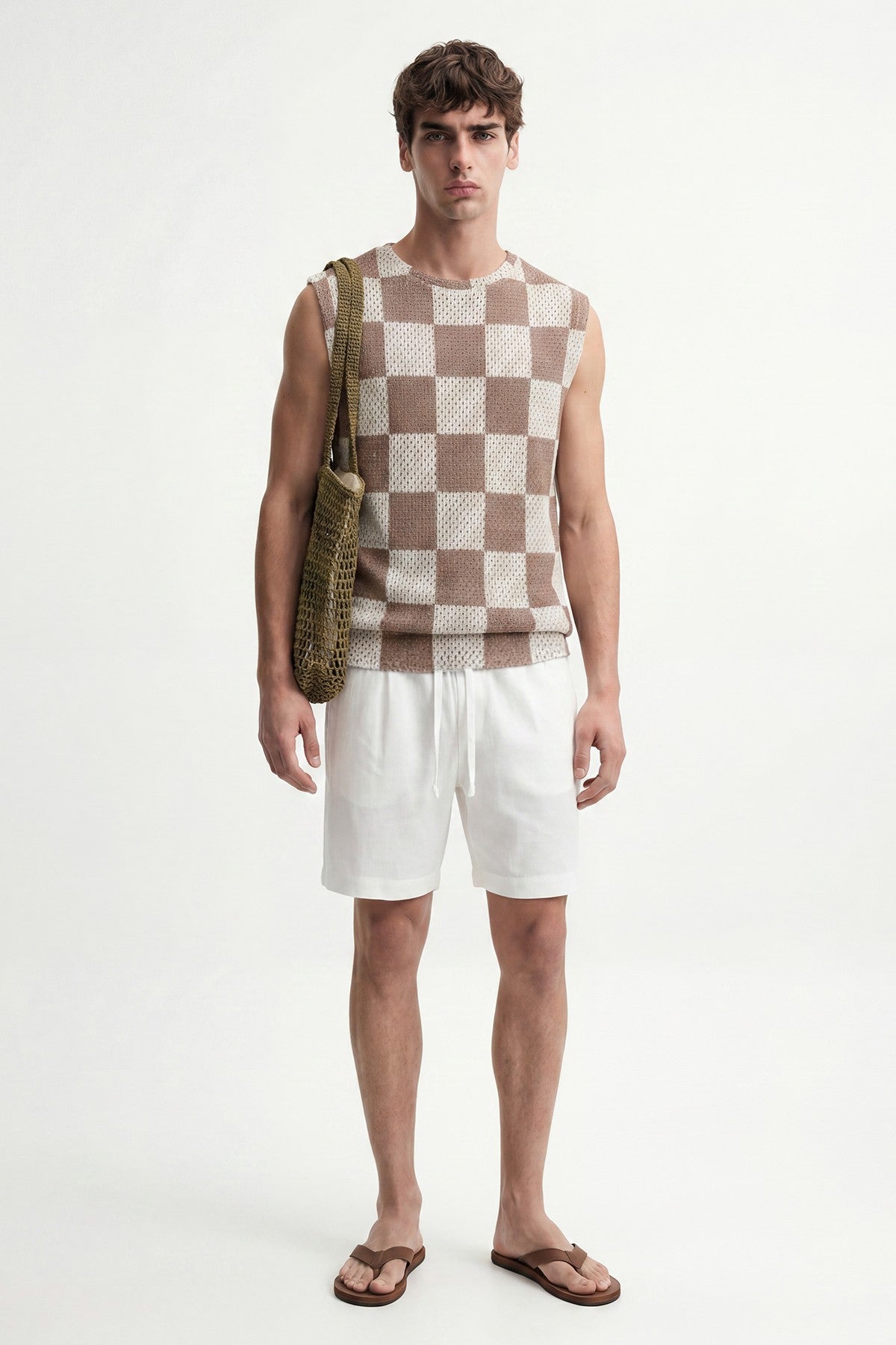 Checkered Sleeveless T-Shirt