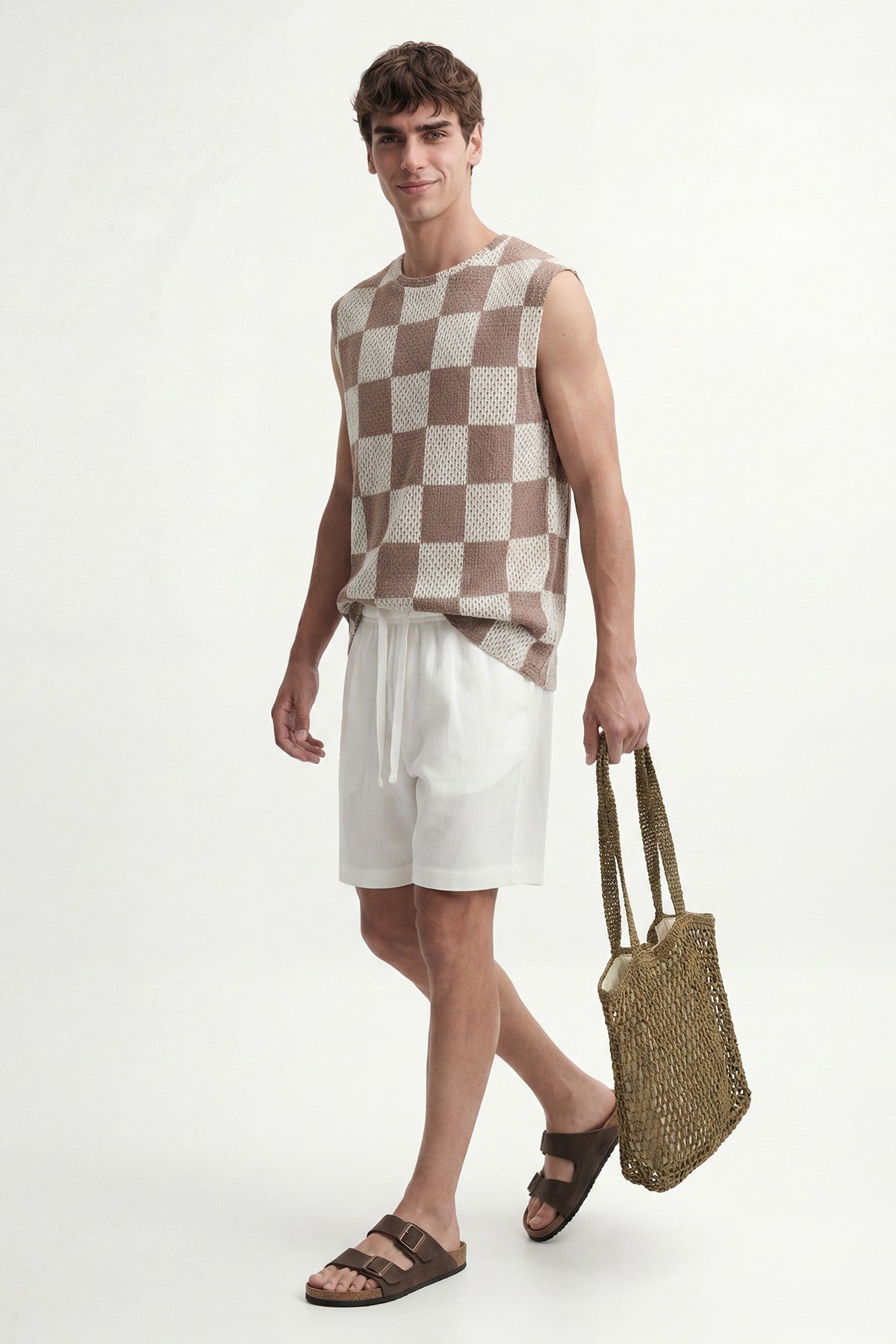 Checkered Sleeveless T-Shirt