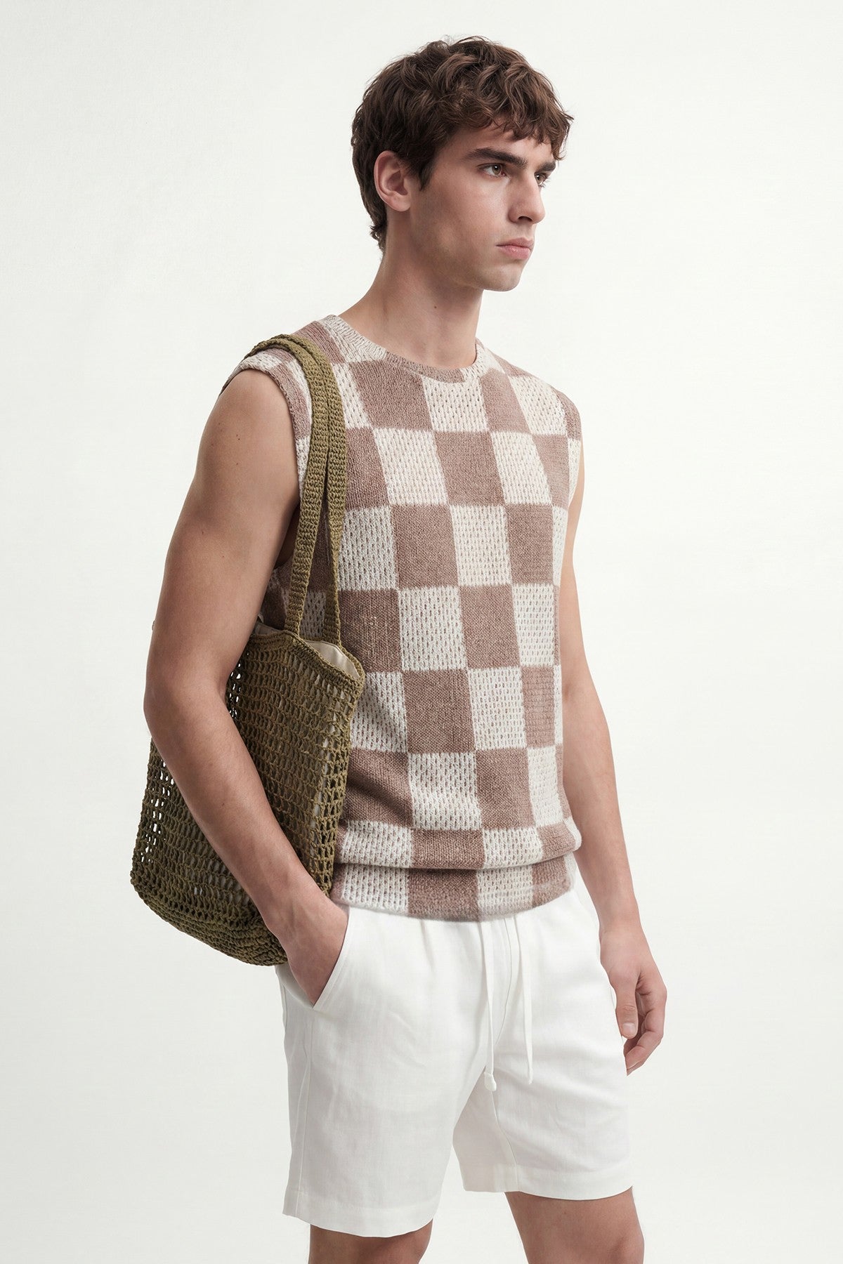 Checkered Sleeveless T-Shirt