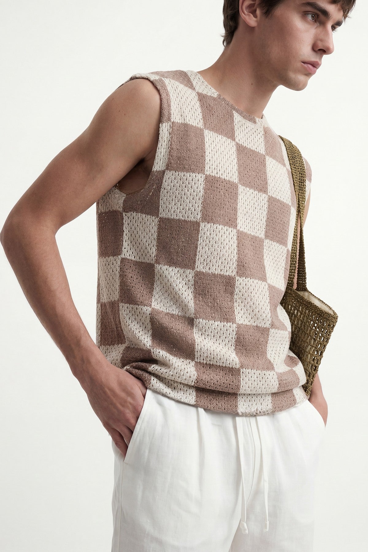 Checkered Sleeveless T-Shirt